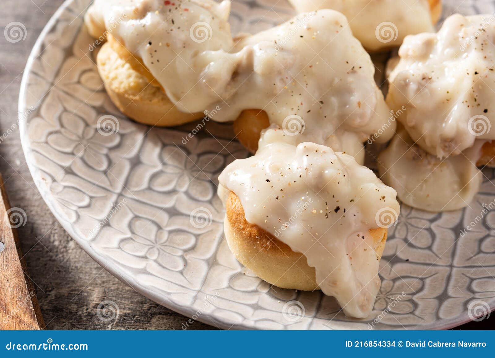 Traditional American Biscuits and Gravy for Breakfast Stock Photo Image of sausage, dough