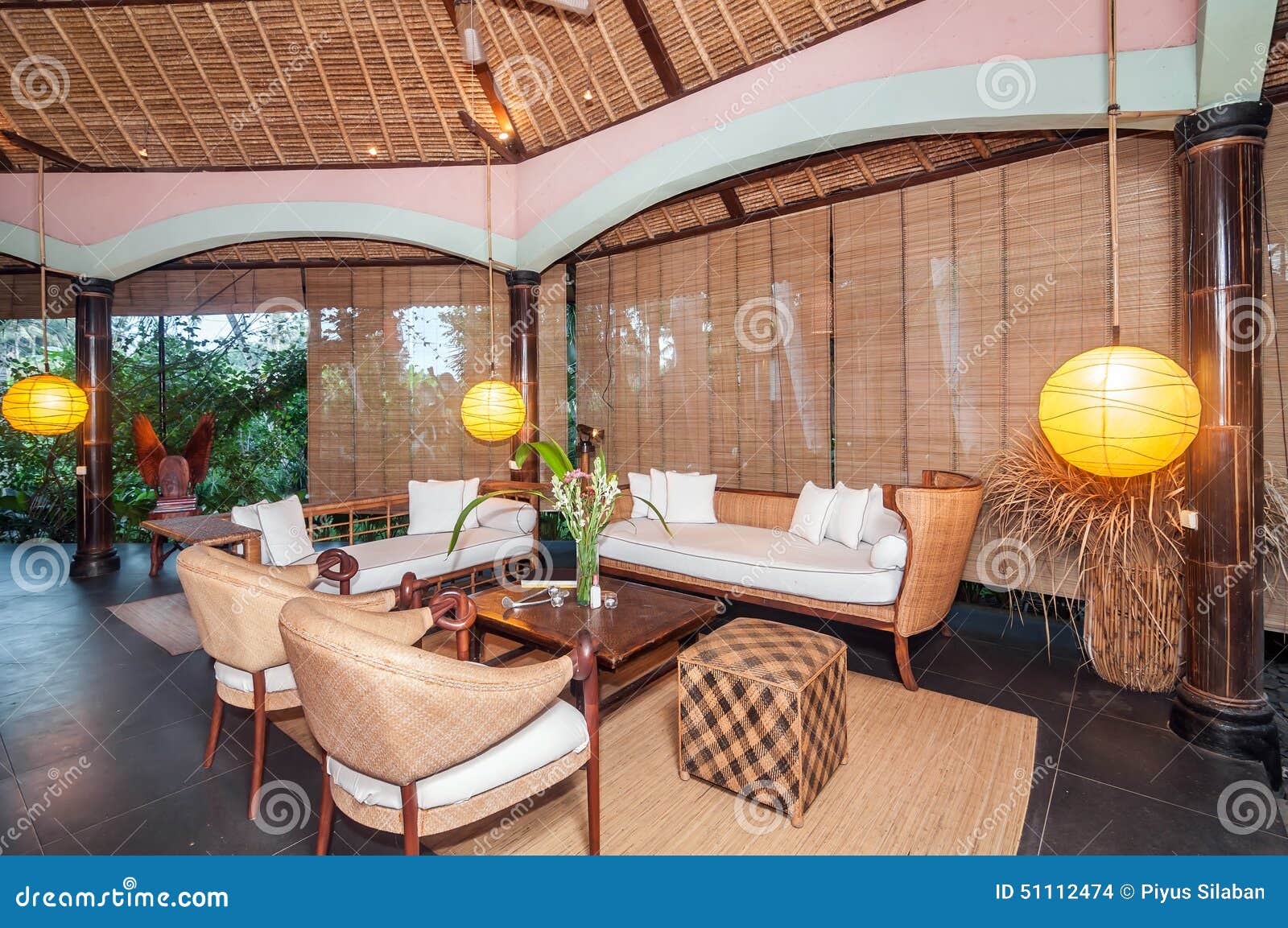 Traditional And Antique Balinese Style Villa Design Stock