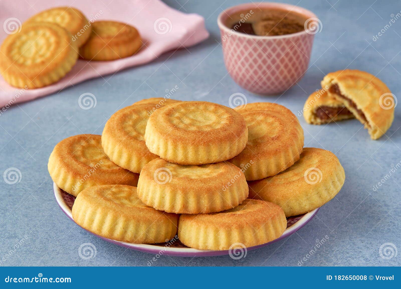Traditional Arabic Eid Sweets. Maamoul Cookies with Dates and Coffee
