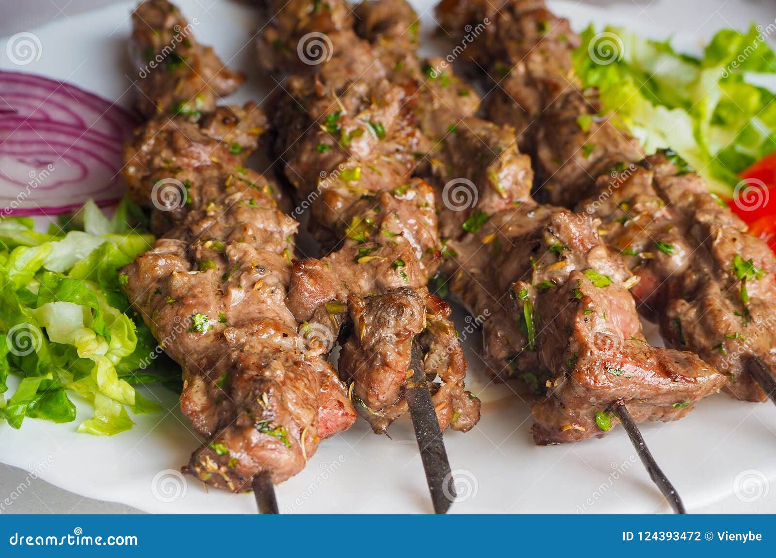 Traditional Lamb Kebab with Salad in Morocco Stock Photo Image of