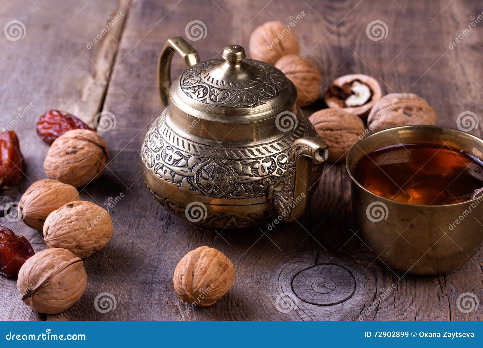 Traditional Arabic Tea Set and Dried Dates. Stock Image Image of