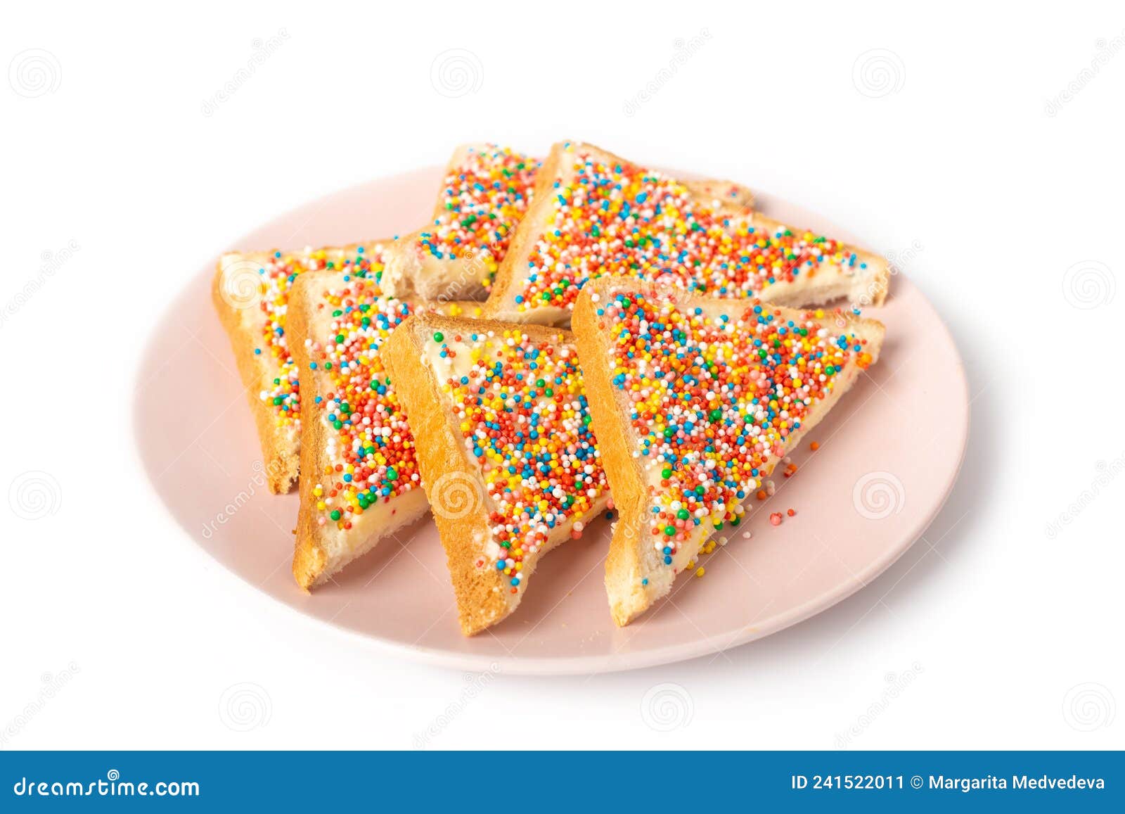 Traditional Australian Fairy Bread on Plate Isolated on White