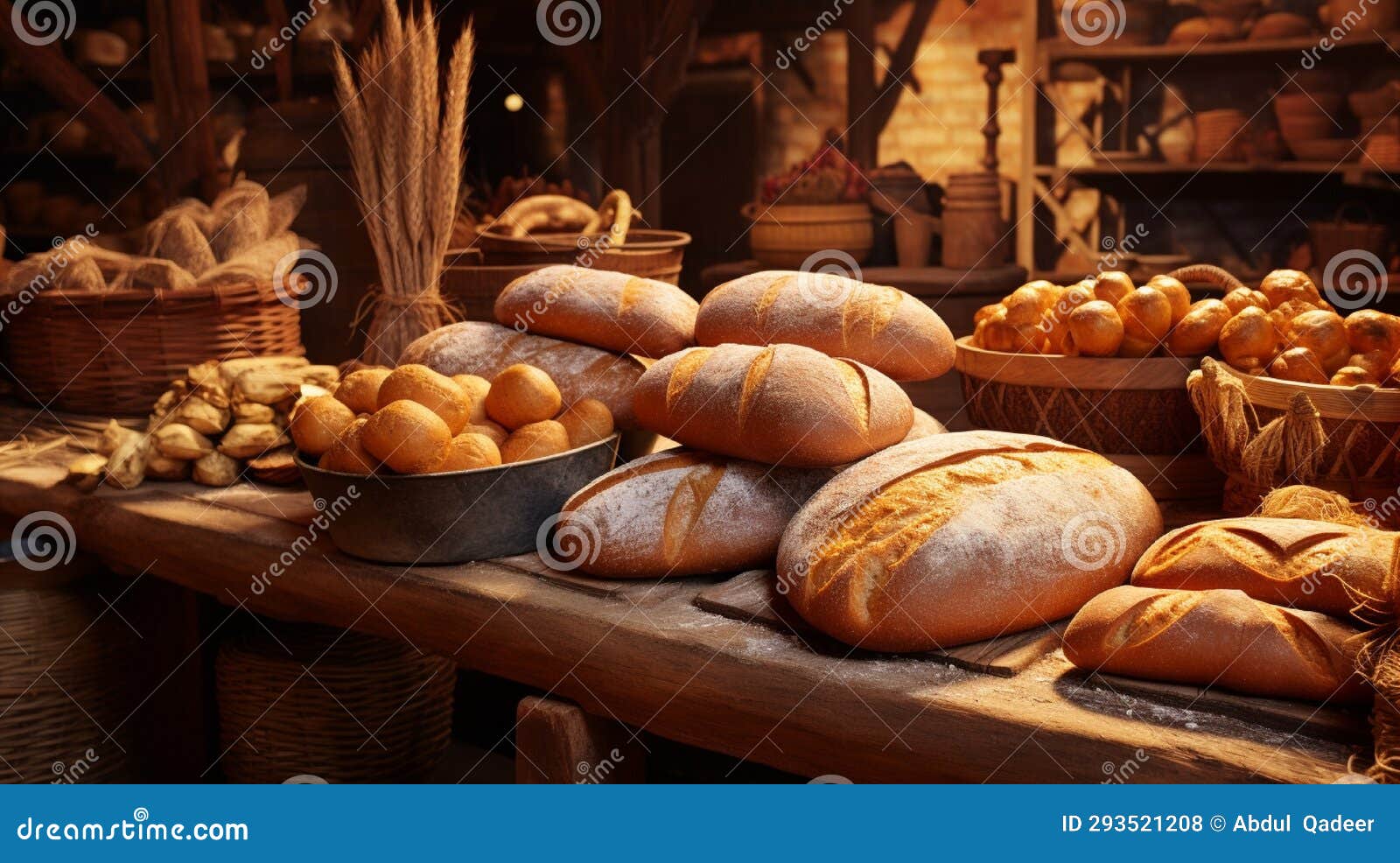 a traditional bakery, the aroma of freshly baked bread wafting.
