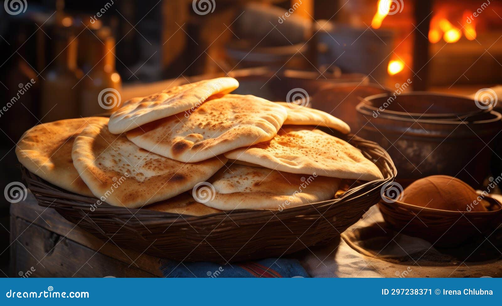 A Traditional Bakery Offering Fresh Pita Bread. Generative AI Stock