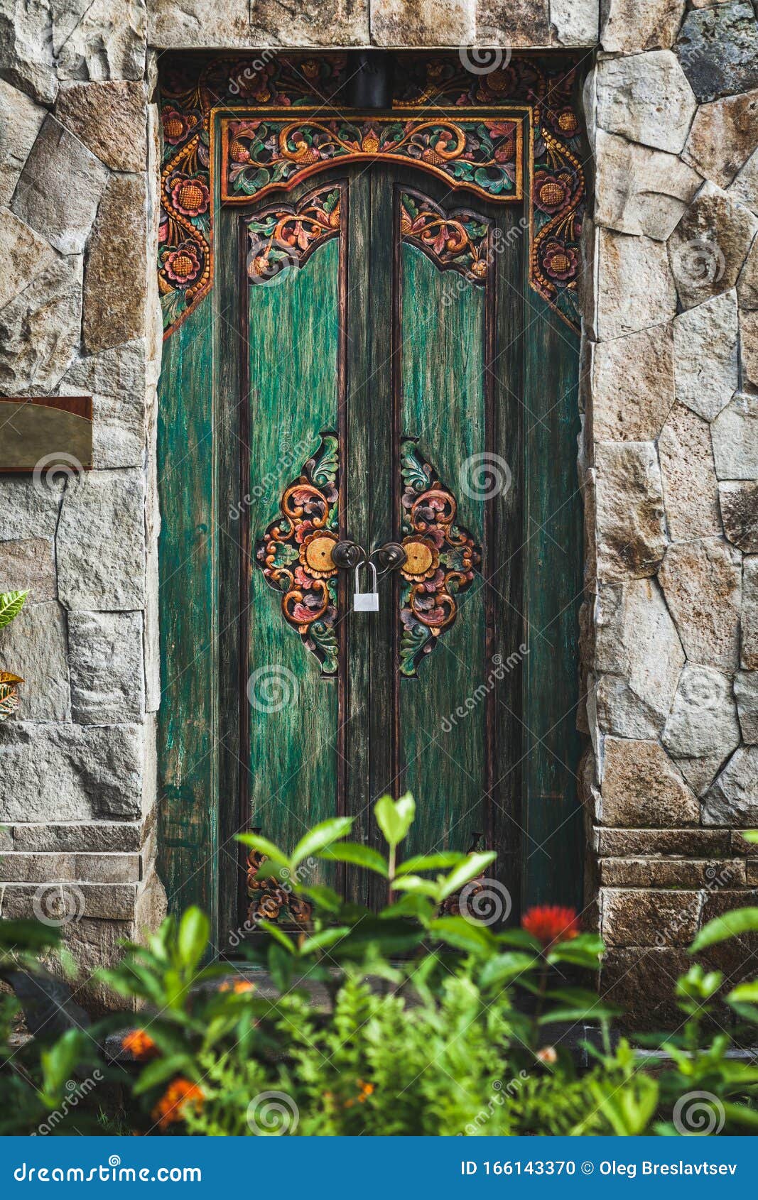 Traditional Balinese Handmade Carved Wooden Door Stock Photo Image Of Indonesian East 166143370