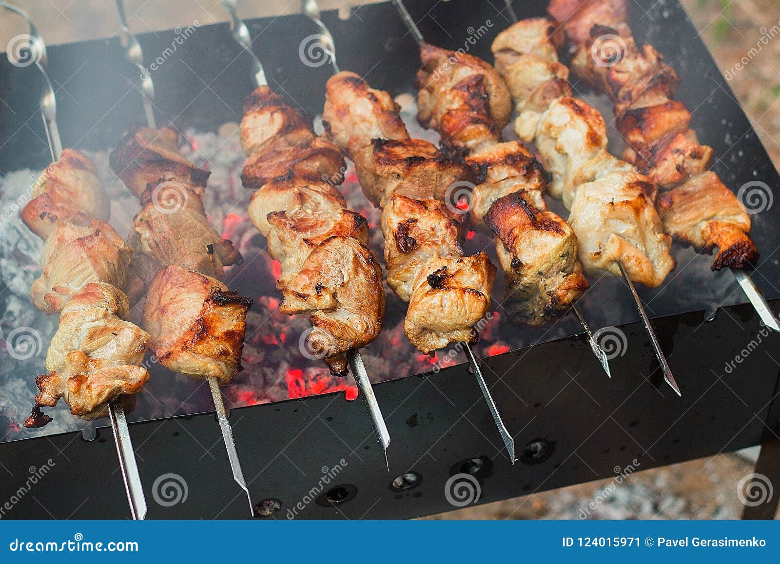 Traditional Barbecue on Mangal Stock Image - Image of food, chunks ...