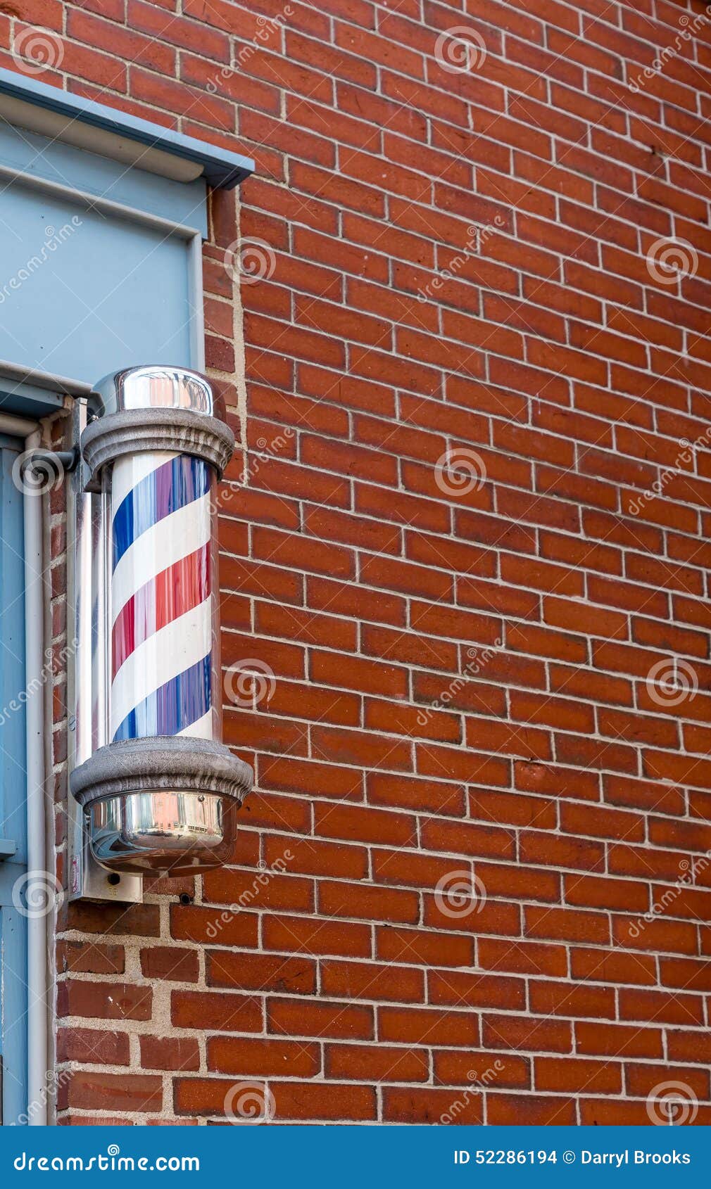 Traditional Barber Pole by Brick Wall Stock Photo Image of shop