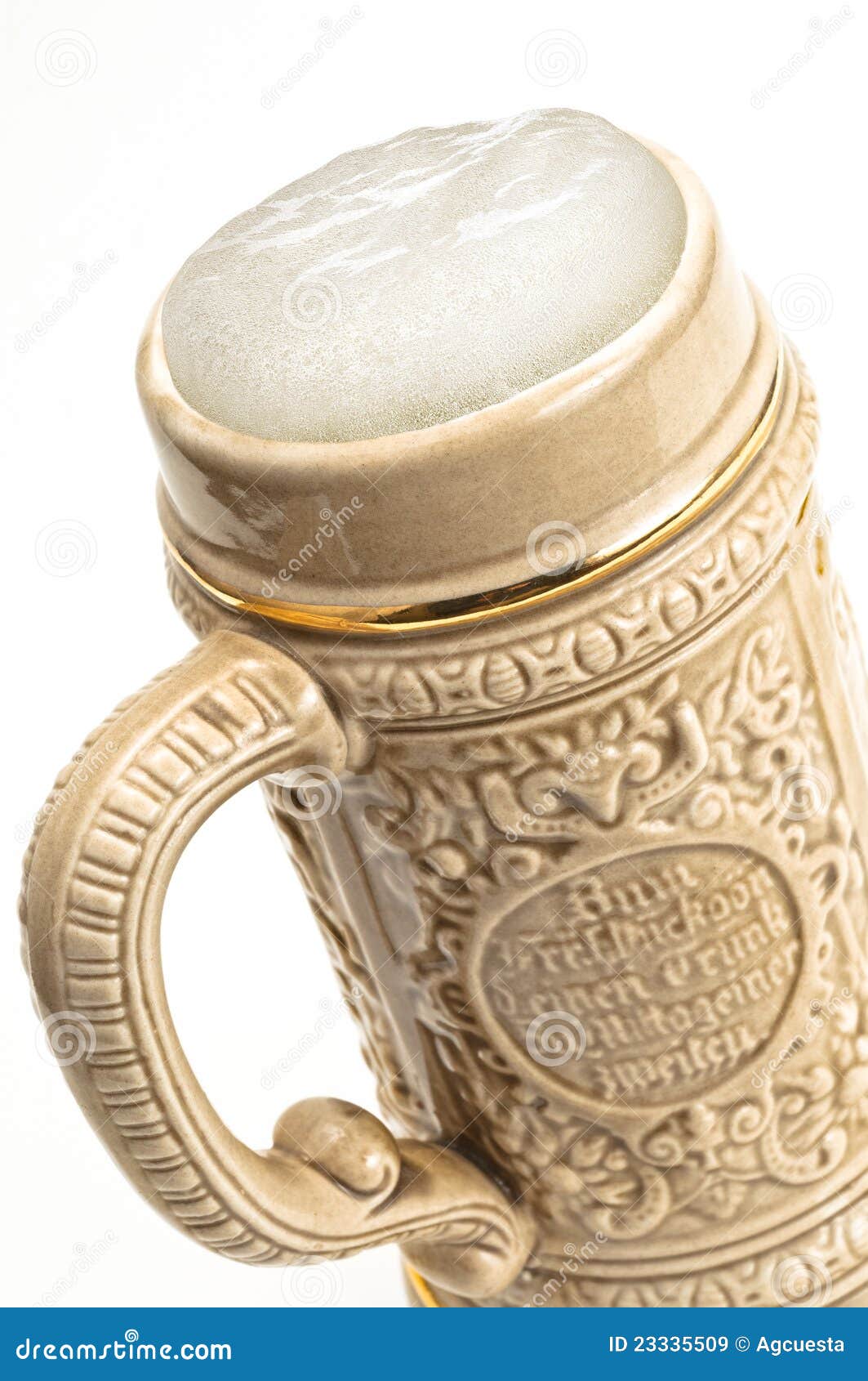Traditional Beer Mug with Froth Over White Stock Image Image of