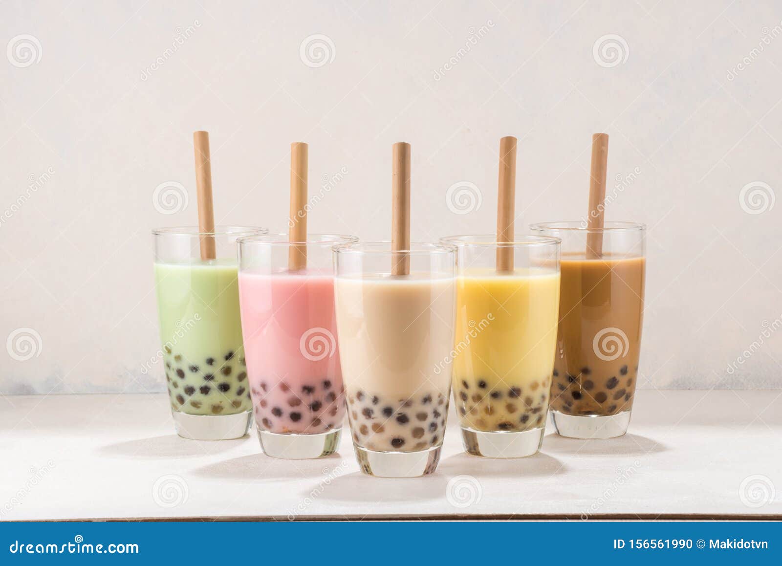 traditional beverage of asia taiwan, glasses of ice buble or boba milk tea  with straw on white background