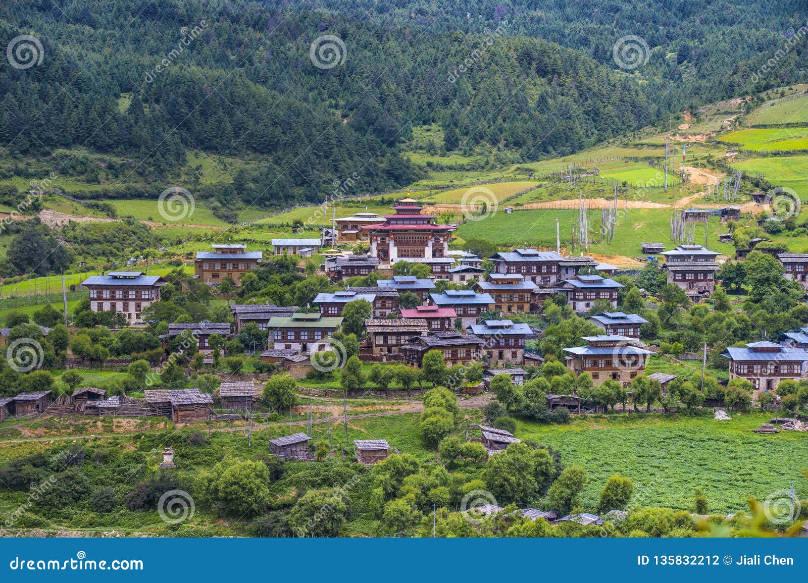 traditional bhutanese village , ura valley , bhutan