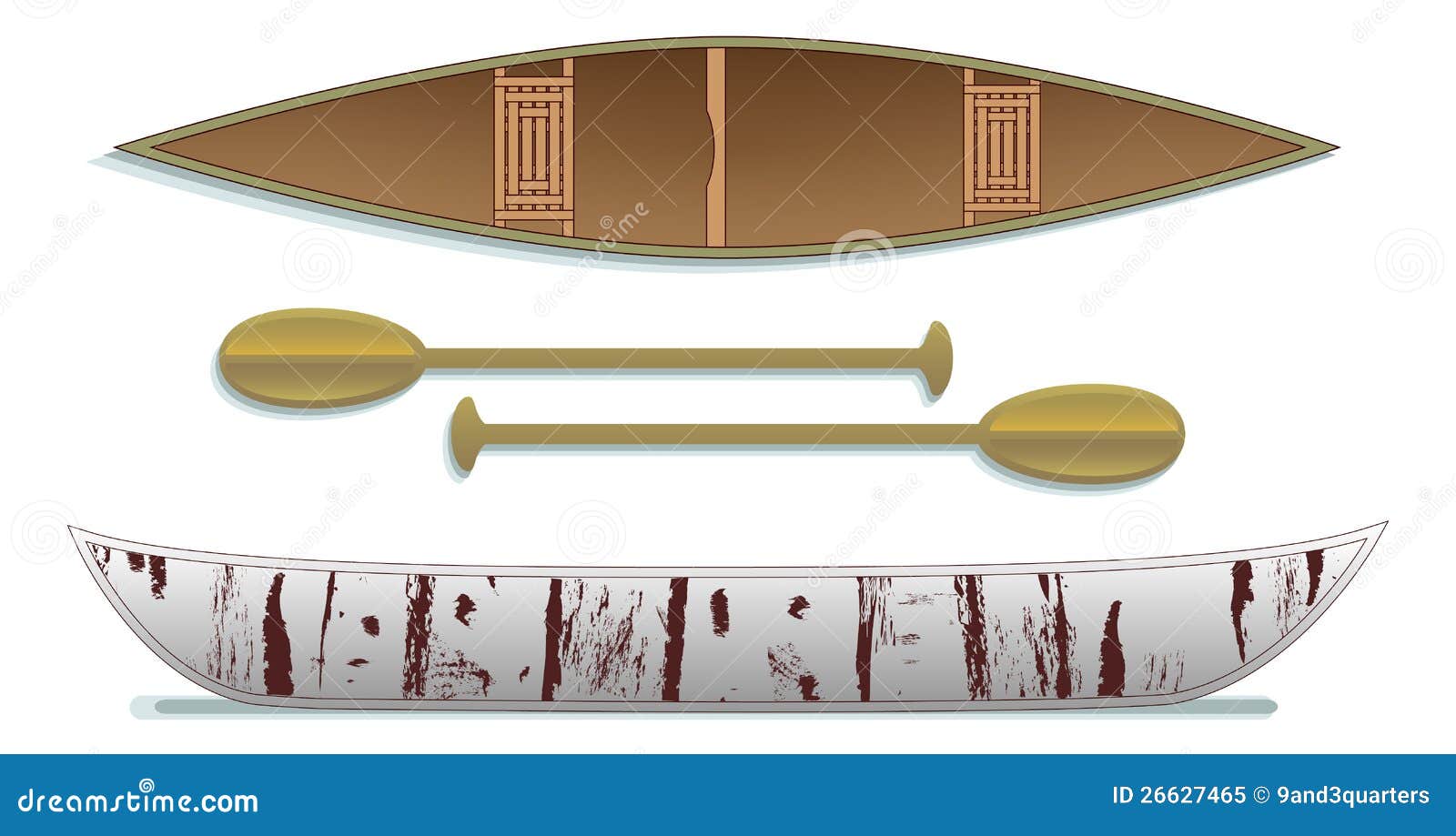 Traditional Birch Bark Canoe And Paddles Two Views Stock 