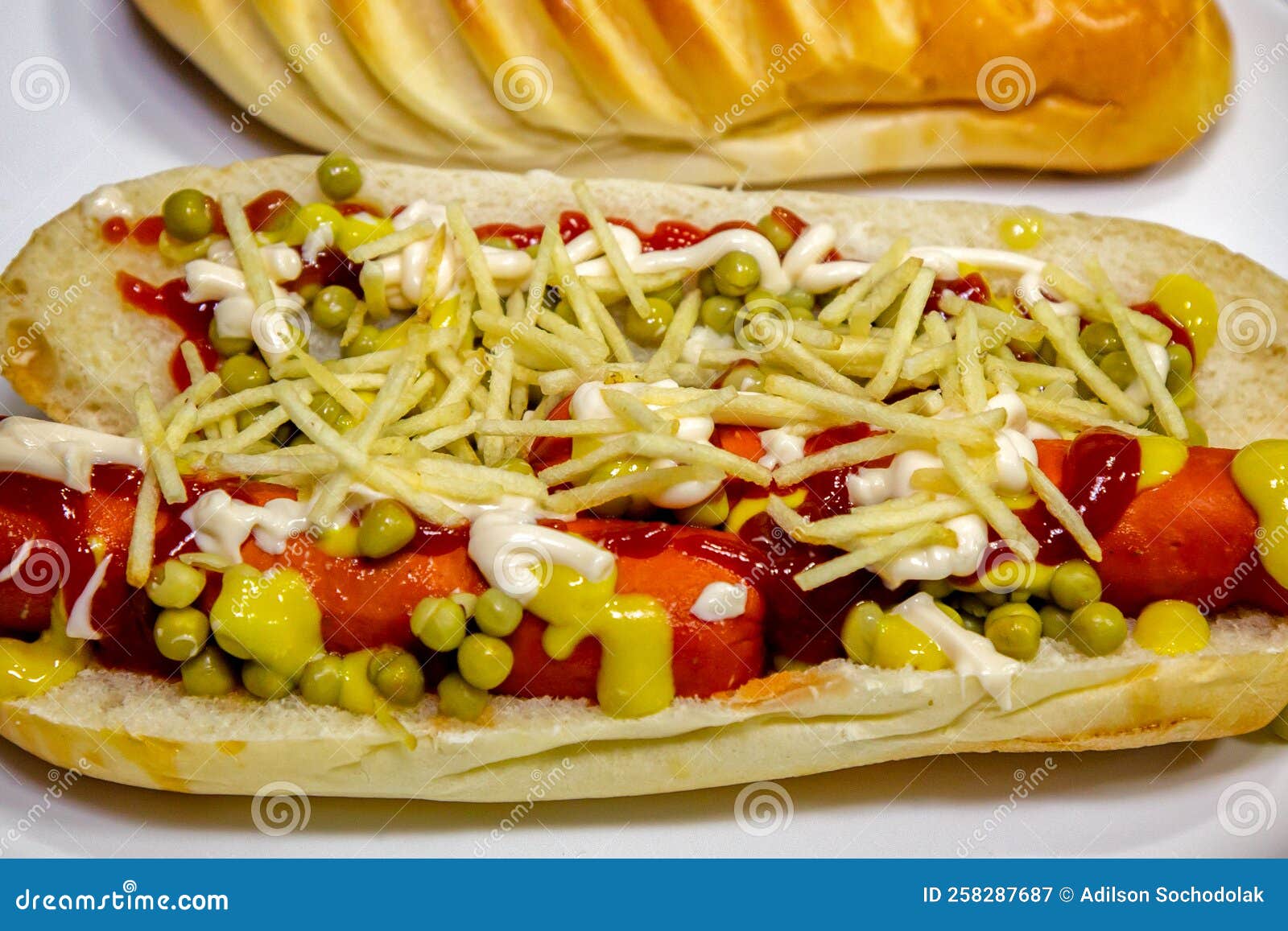 Traditional Brazilian Hot Dog in Closeup and Selective Focus