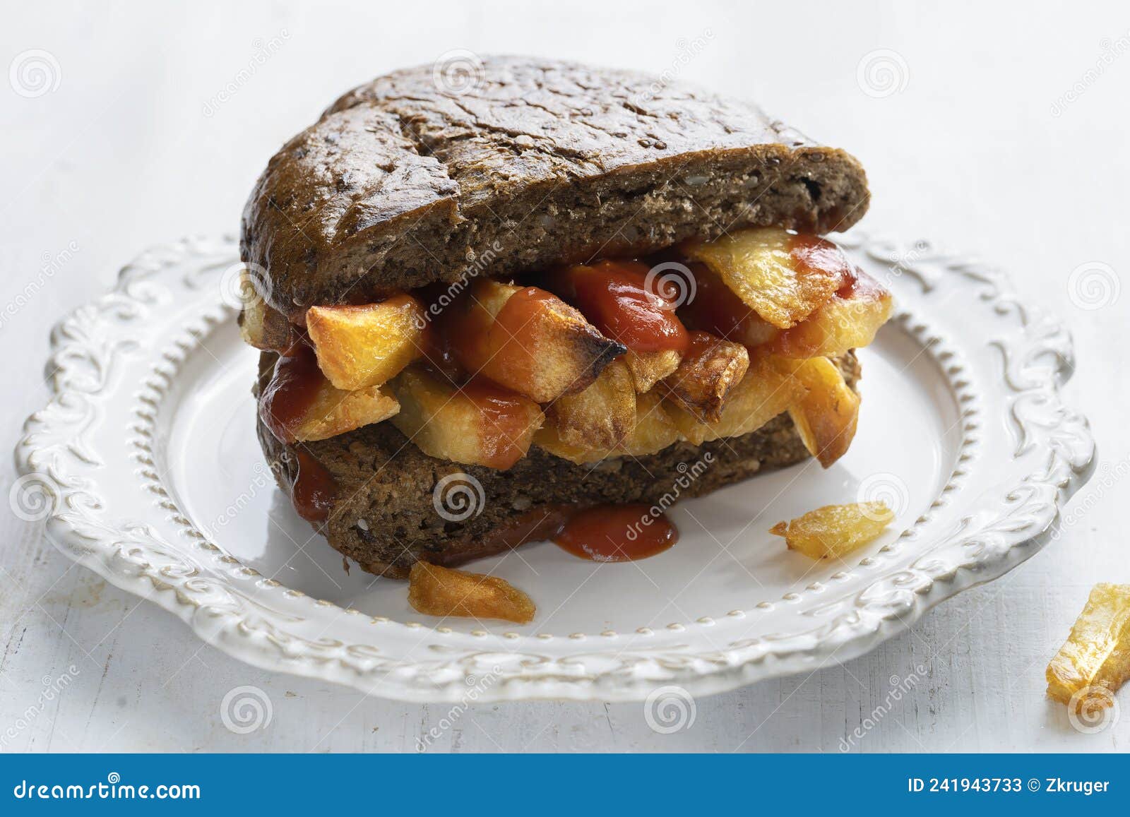 Traditional British Chip Butty Sandwich Stock Image Image of fried