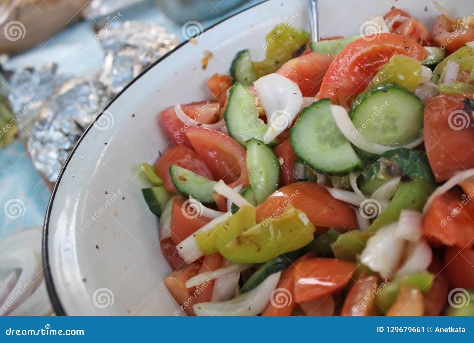 Traditional Bulgarian Salad Stock Image - Image of tomato, onion: 129679661