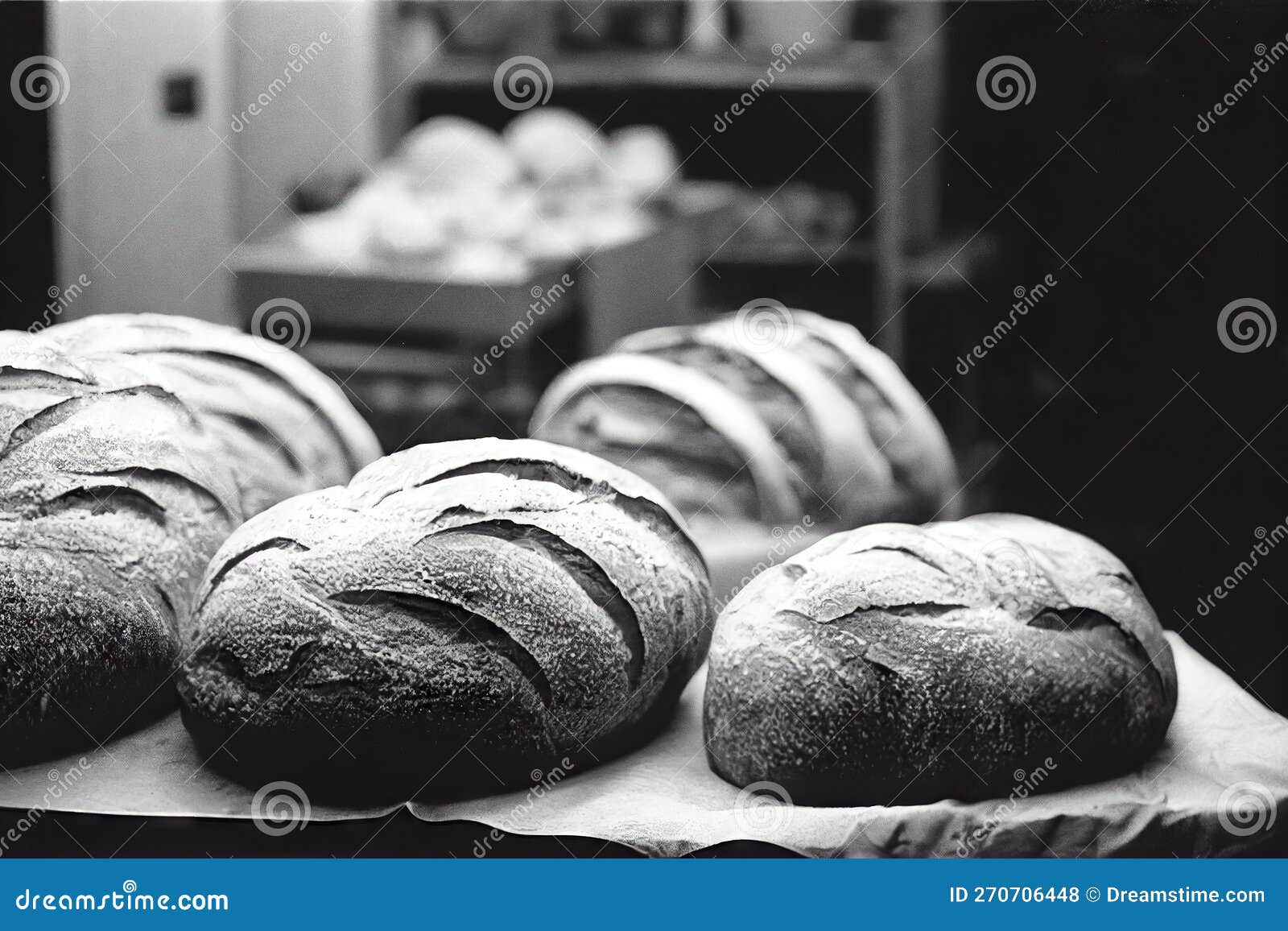 Traditional Cereal Bread in Wheat Flour in Kitchen in Restaurant Stock