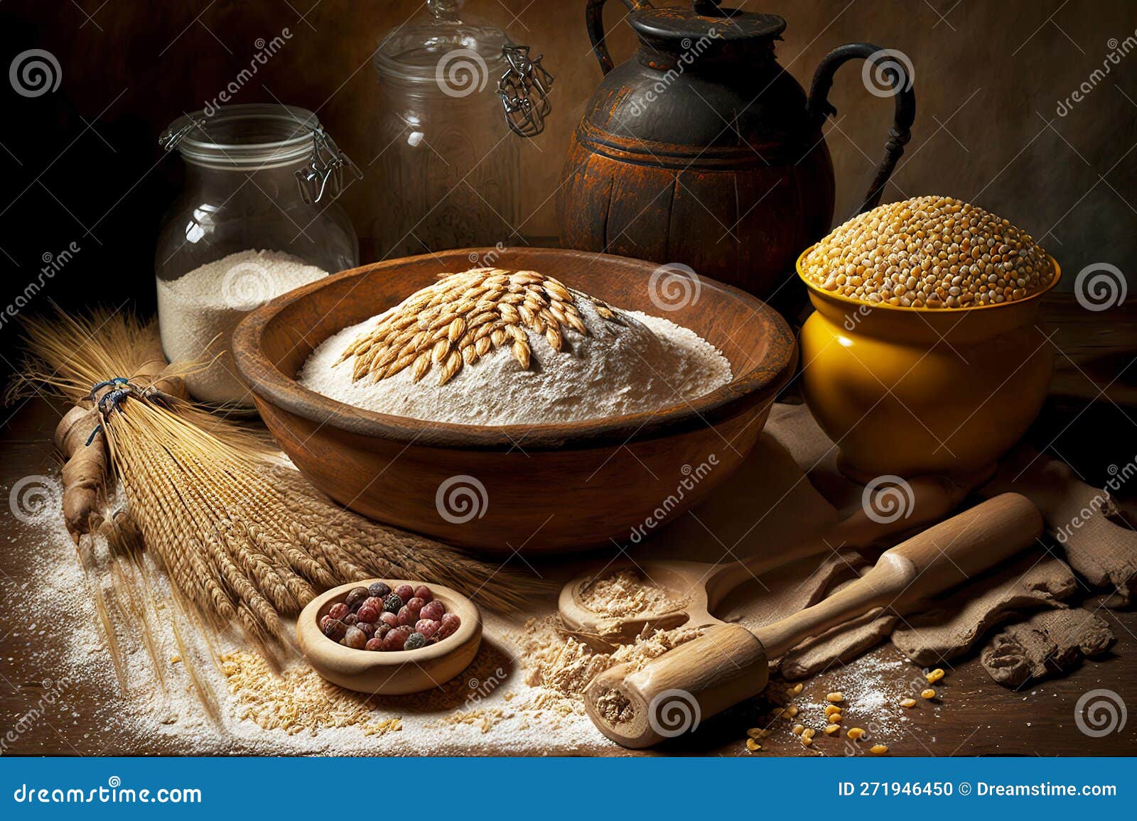Traditional Cereal Bread in Wheat Flour in Kitchen in Restaurant Stock