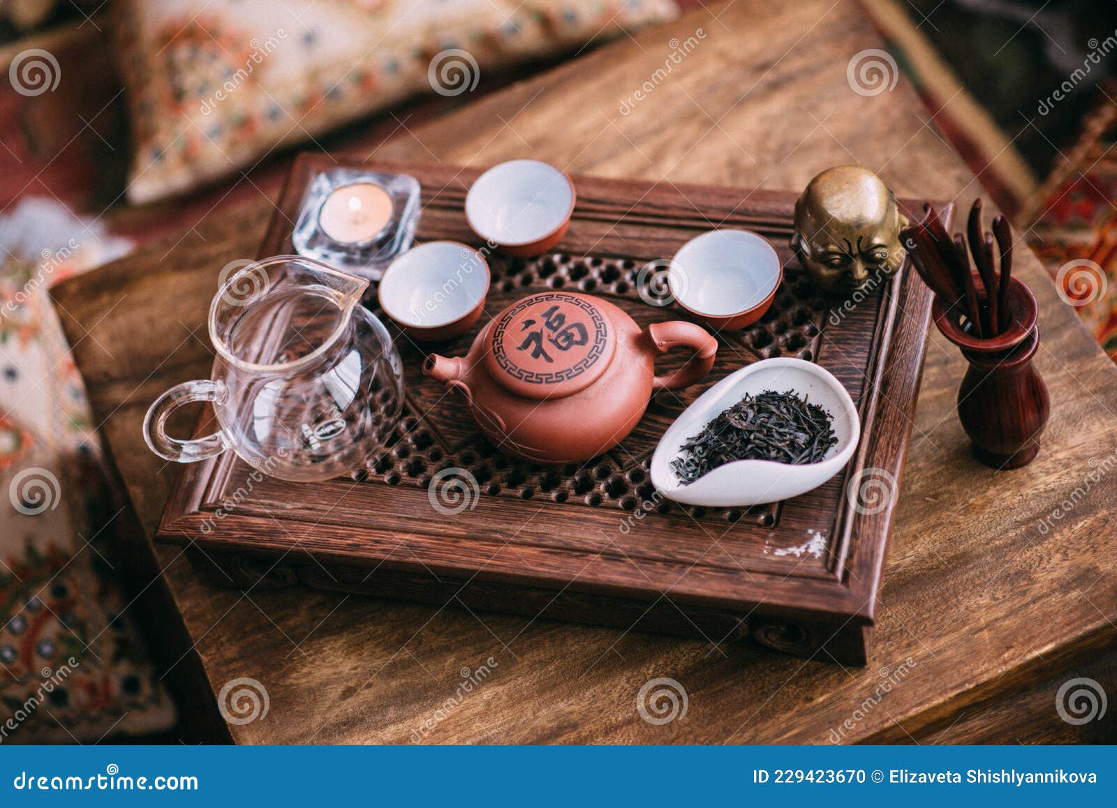 Traditional Chinese Oolong Tea Ceremony Process Closeup Stock Photo