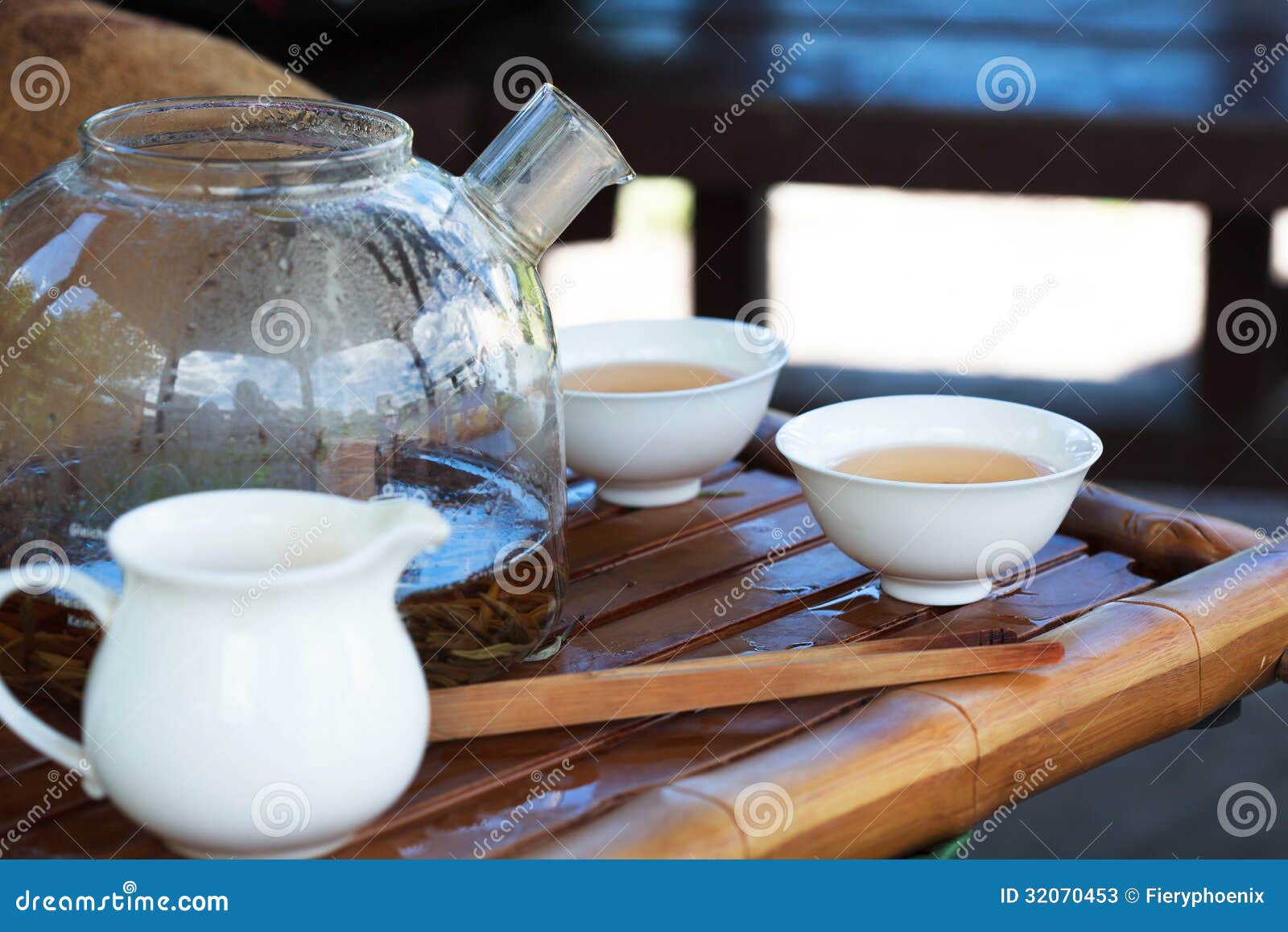 Traditional Chinese Tea Ceremony Accessories, Glass Pot and Cups Stock