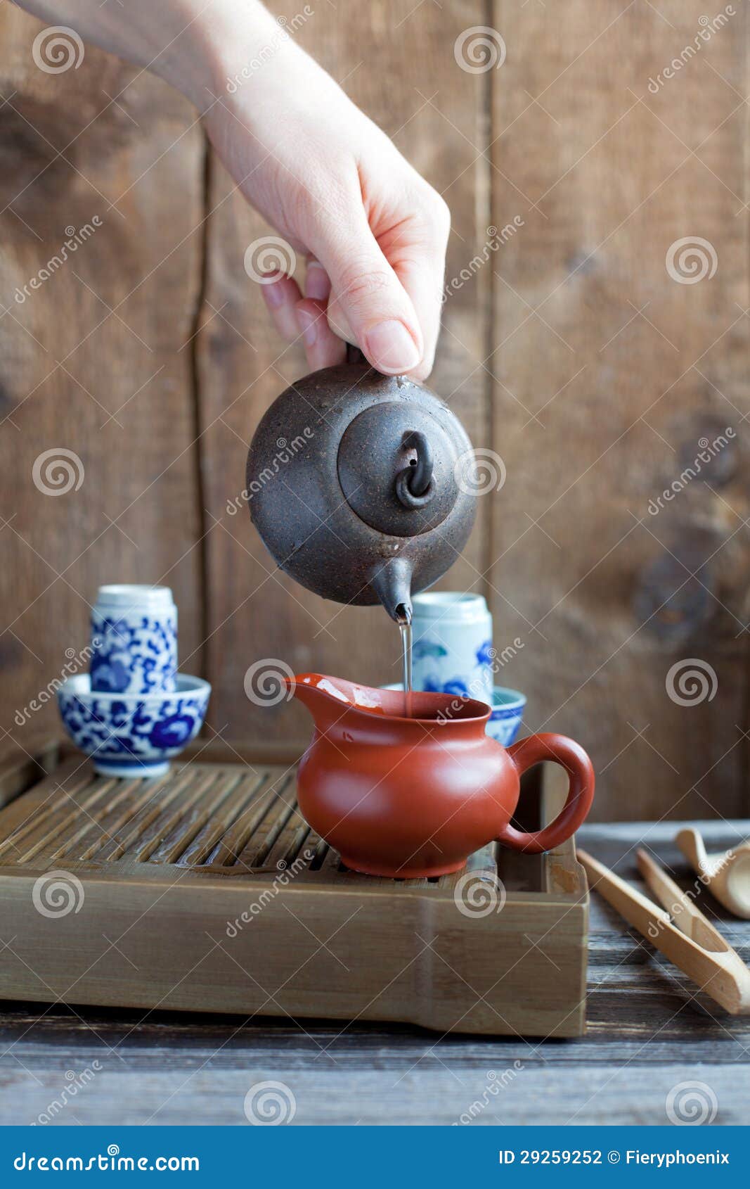 Traditional Chinese Tea Ceremony Accessories on the Tea Table Stock