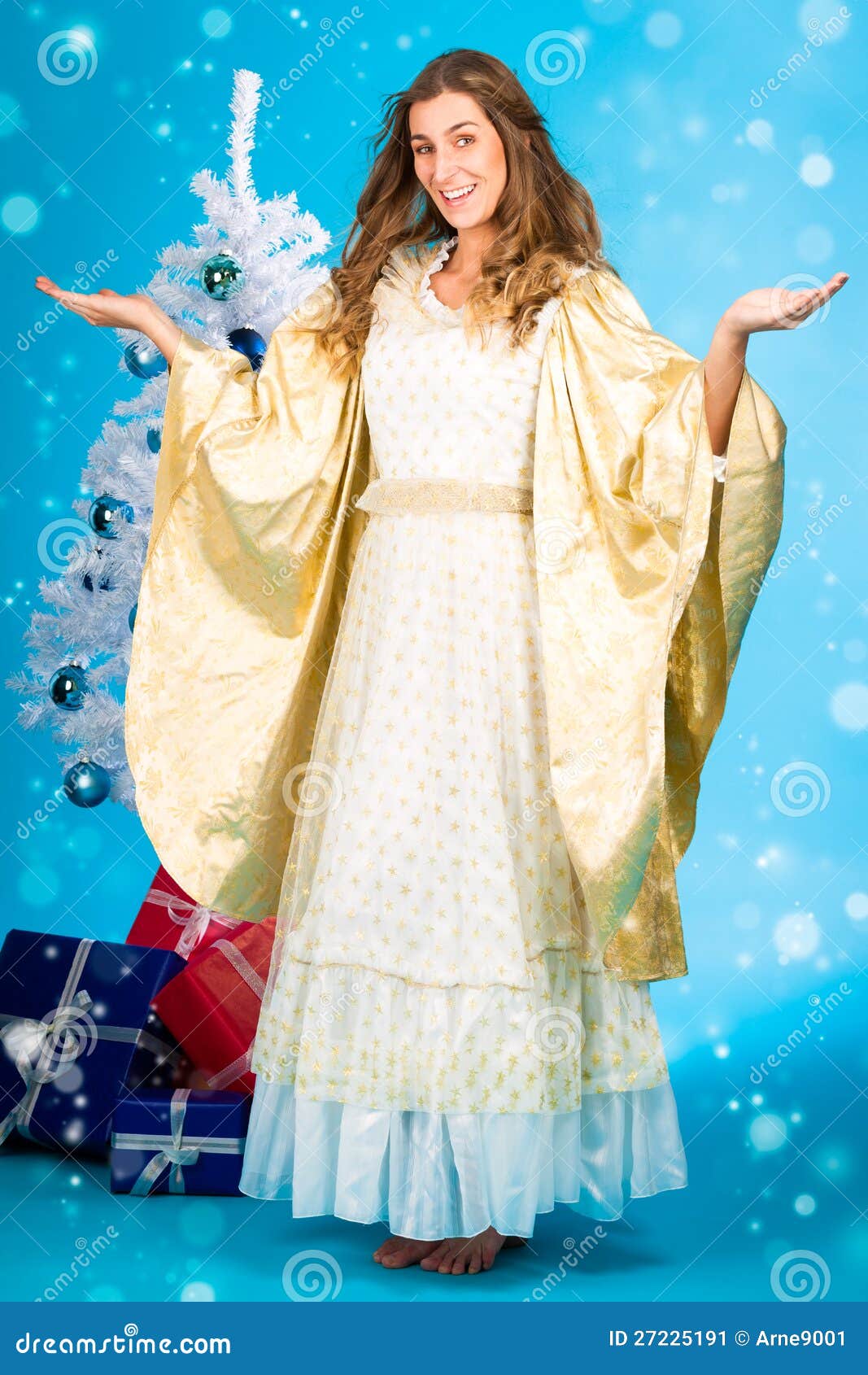 Traditional Christmas Angel in Front of Tree Stock Image Image of