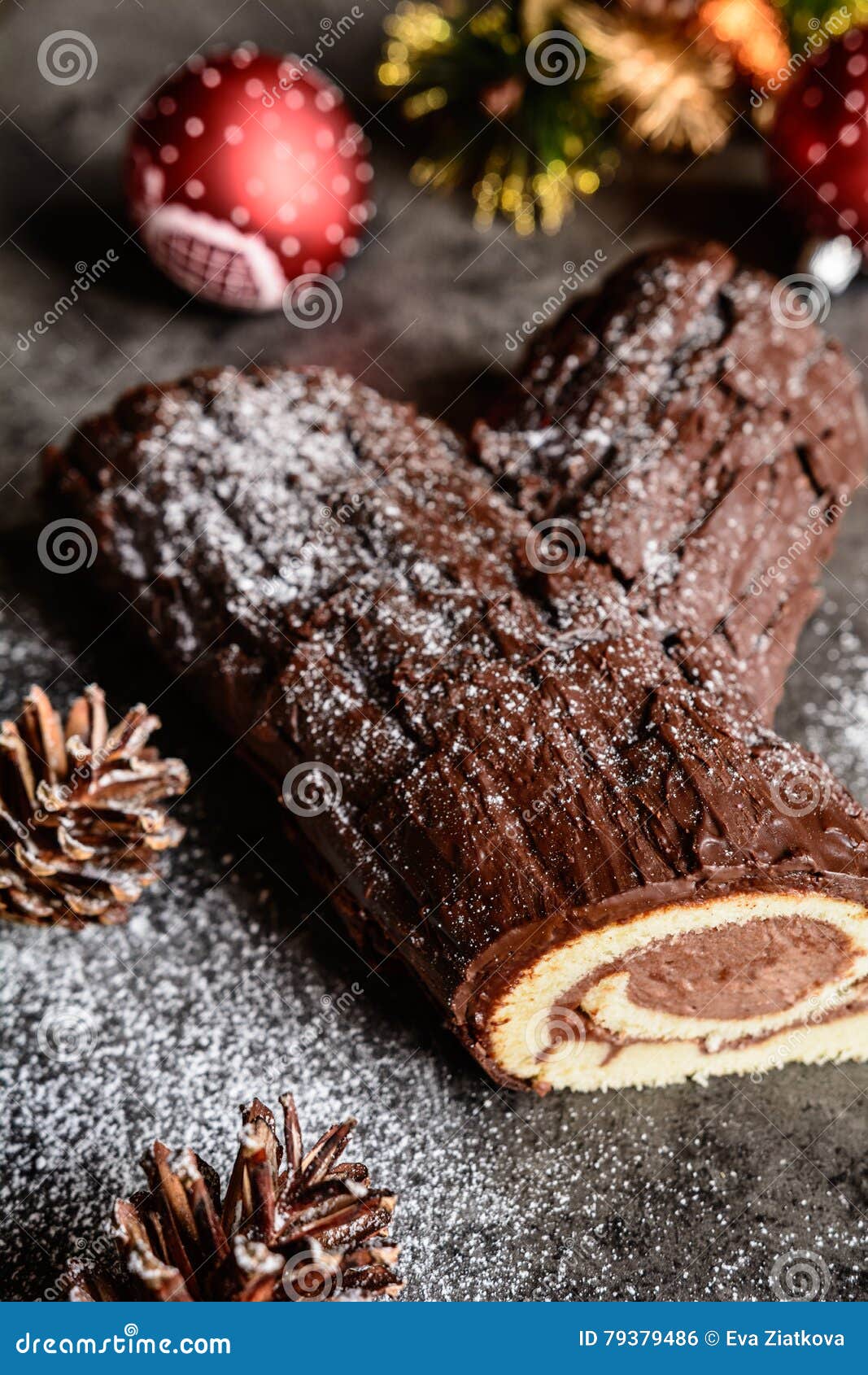 traditional french buche de noel christmas cake in a french patisserie  Stock Illustration