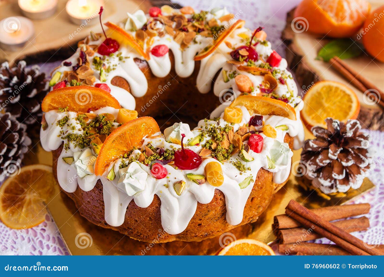 Traditional Christmas Bundt Cake Stock Photo Image Of Holiday Cherries 76960602