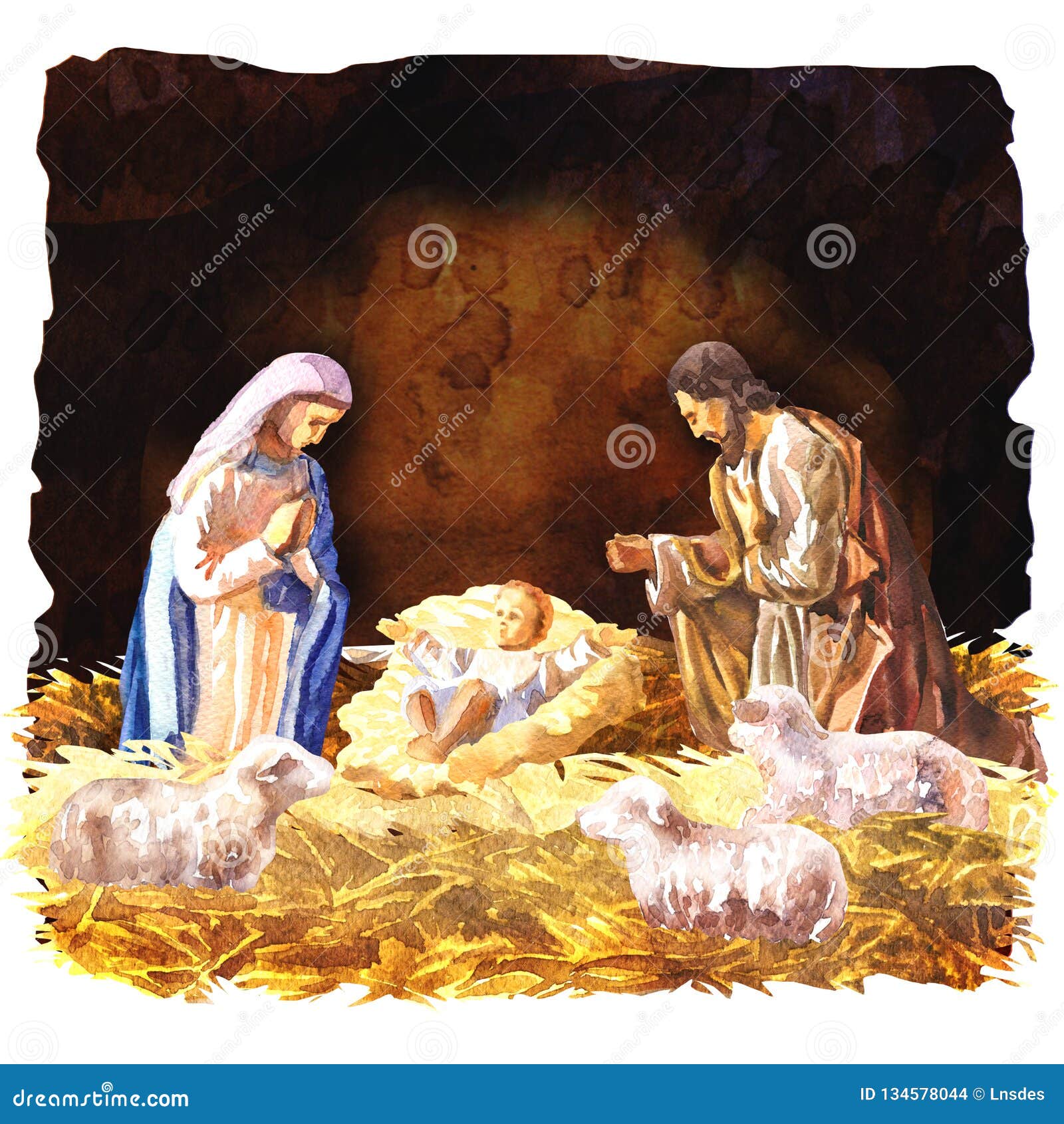 traditional christmas crib, holy family, christmas nativity scene with baby jesus, mary and joseph in the manger with