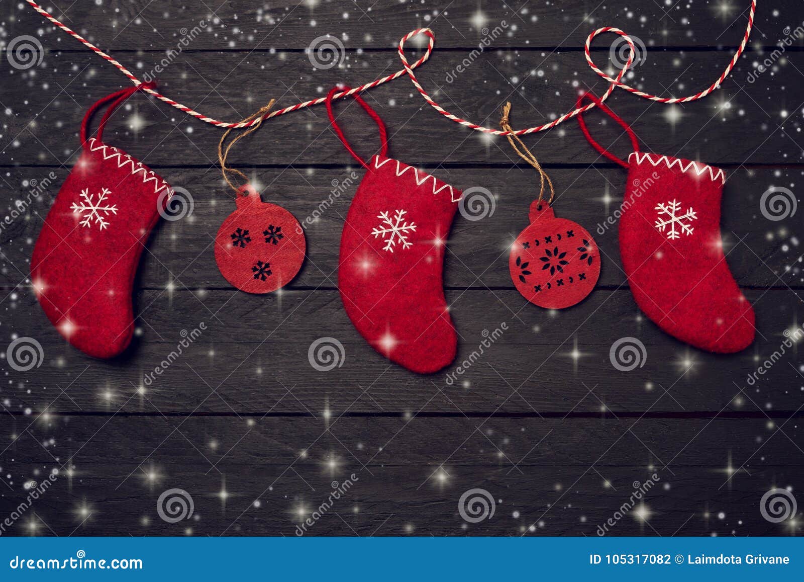 Traditional Christmas Decoration on Black Background. Top View, Copy ...