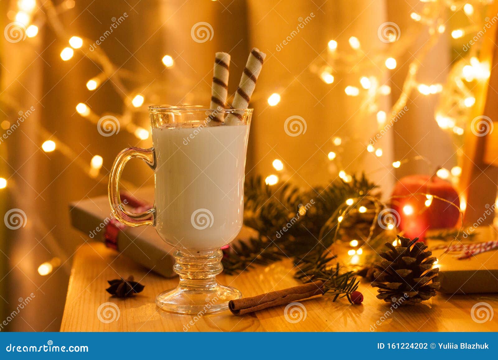 Traditional Christmas Drink Eggnog with Candies and Spices. Selective ...