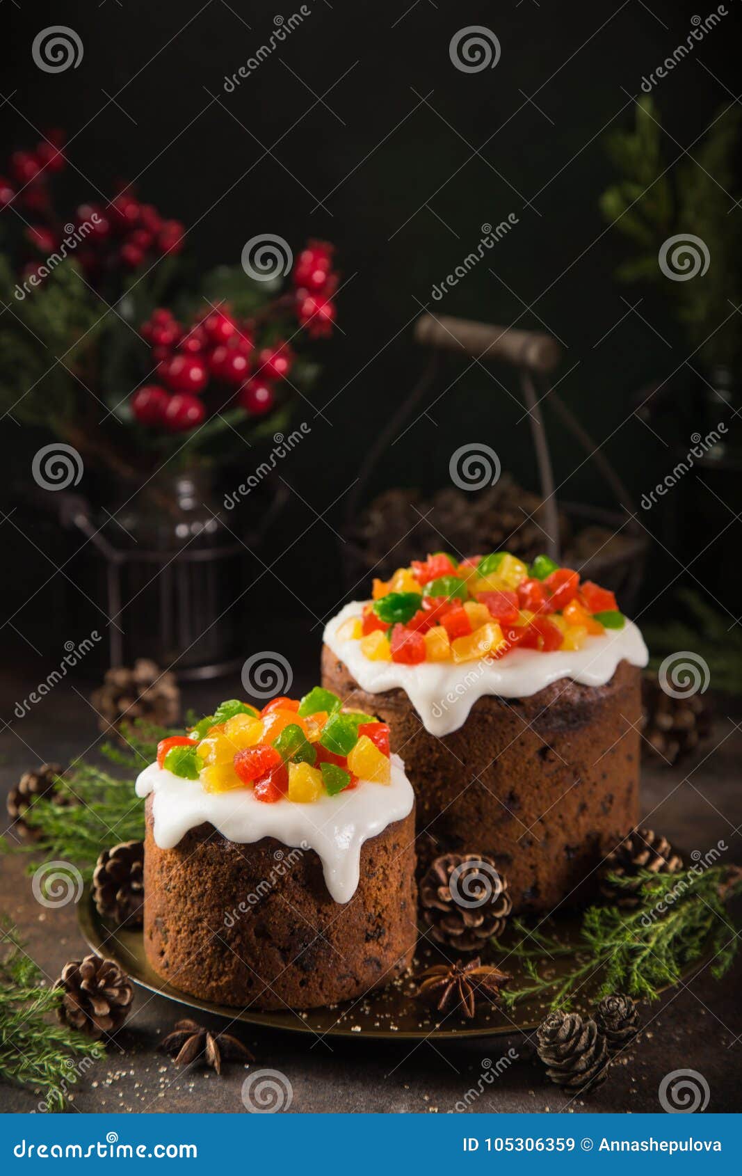 Traditional Christmas Fruit Cake On Dark Background Stock Image Image of pastry, cake 105306359