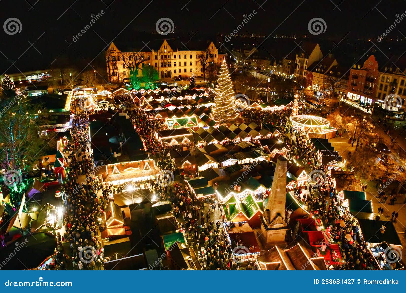Traditional Christmas Market in Erfurt, Thuringia in Germany. with Xmas