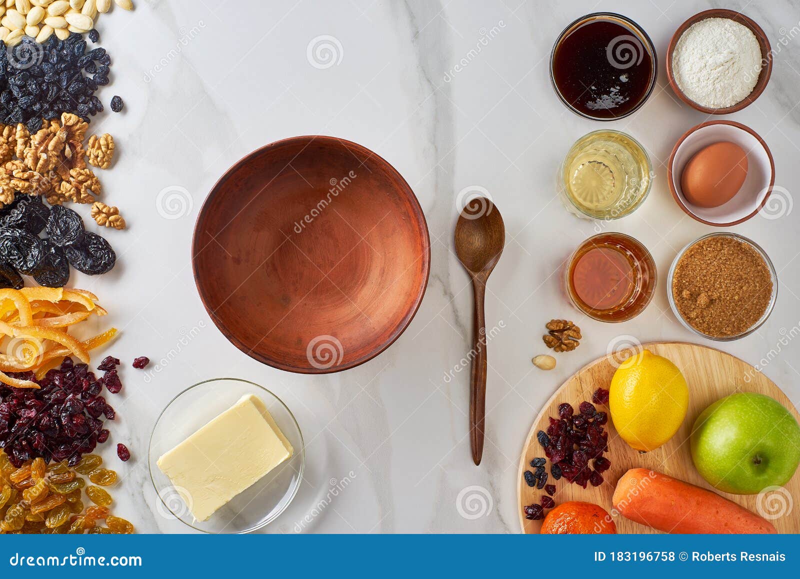 Traditional Christmas Pudding Ingredients for Recipe Stock Photo