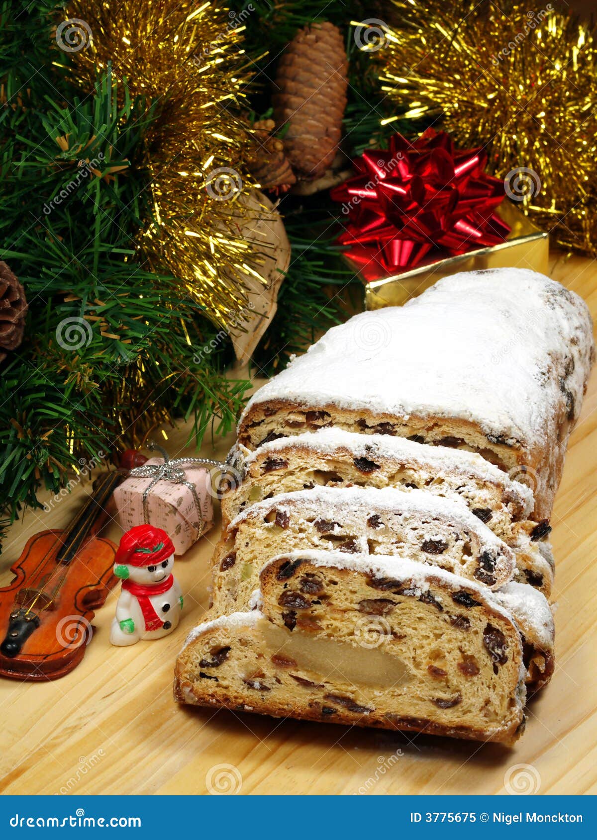 Traditional Christmas Stollen Stock Image - Image of raisins, icing ...