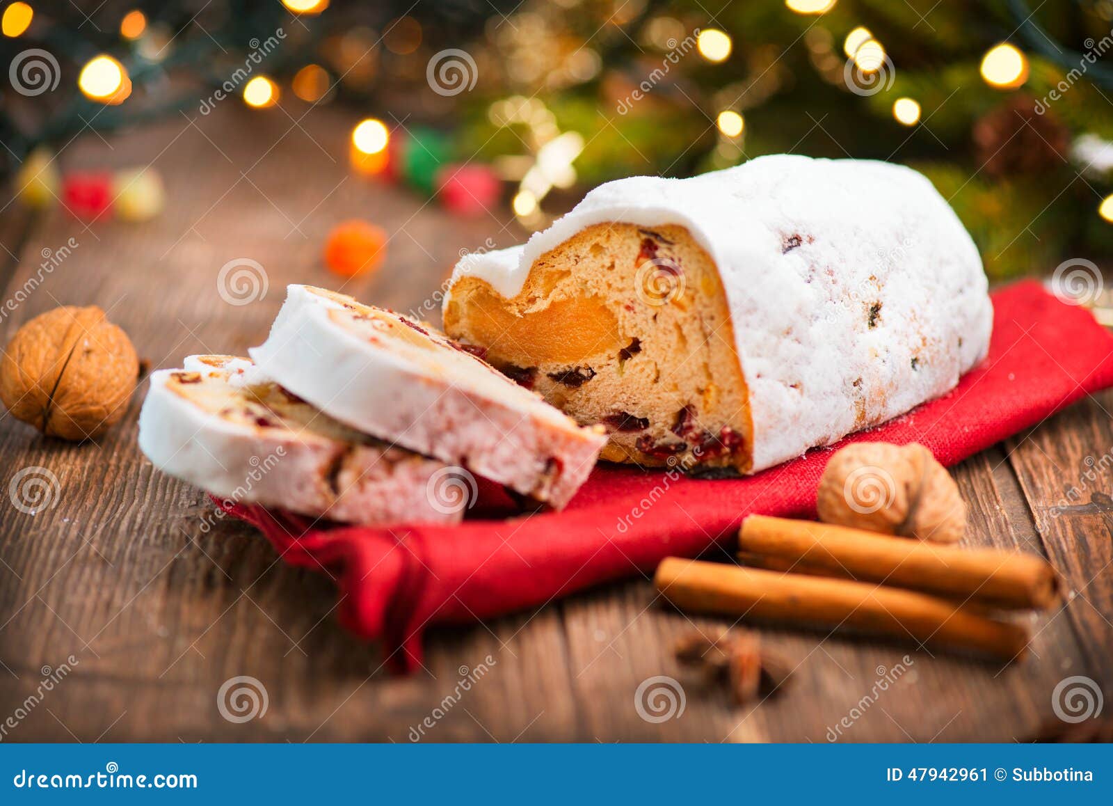 Christmas Stollen Traditional Sweet Fruit Loaf with Icing Sugar