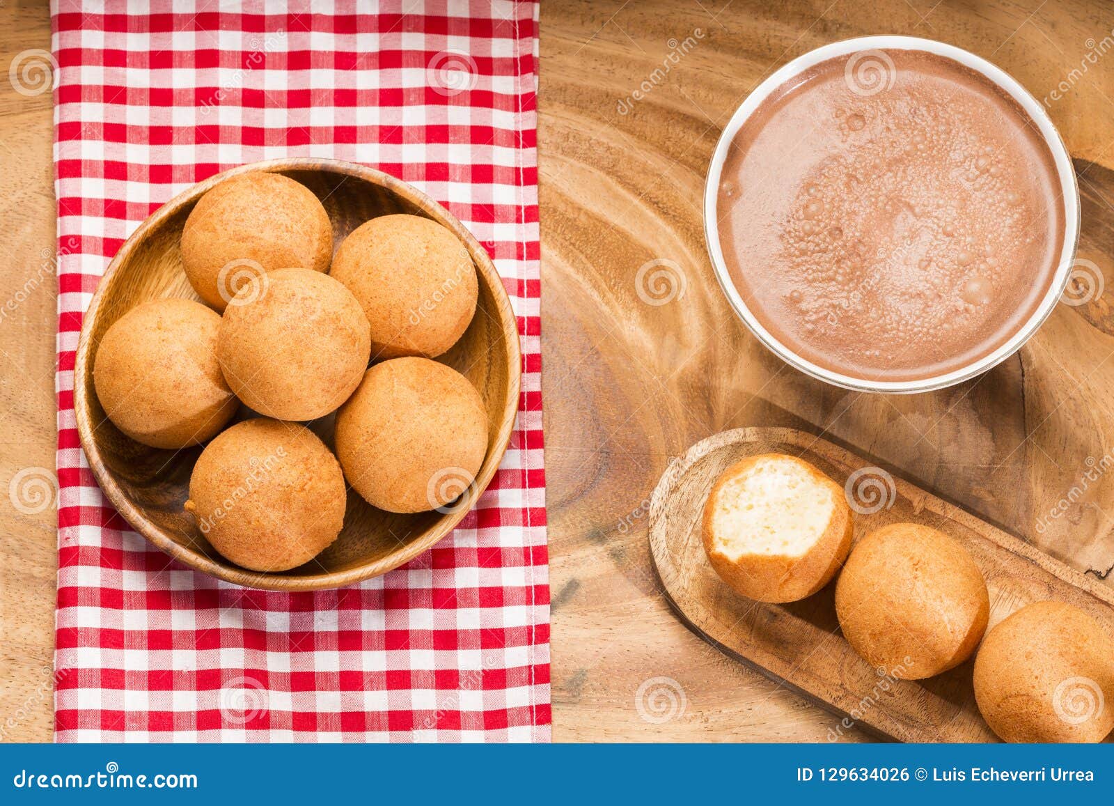 Traditional Colombian Buñuelo Hot Chocolate Drink Stock Photo Image