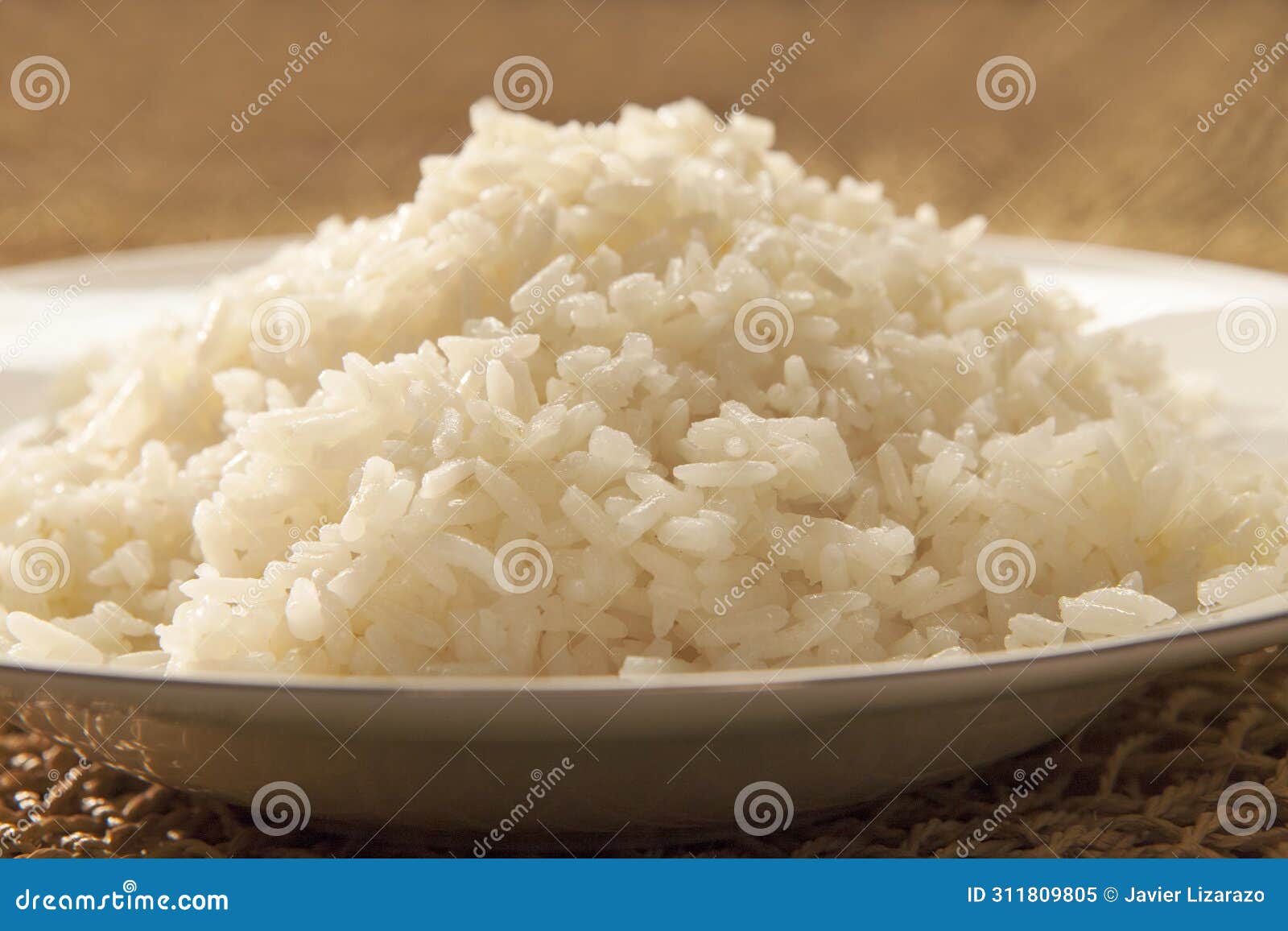 typical colombian white rice dish close up