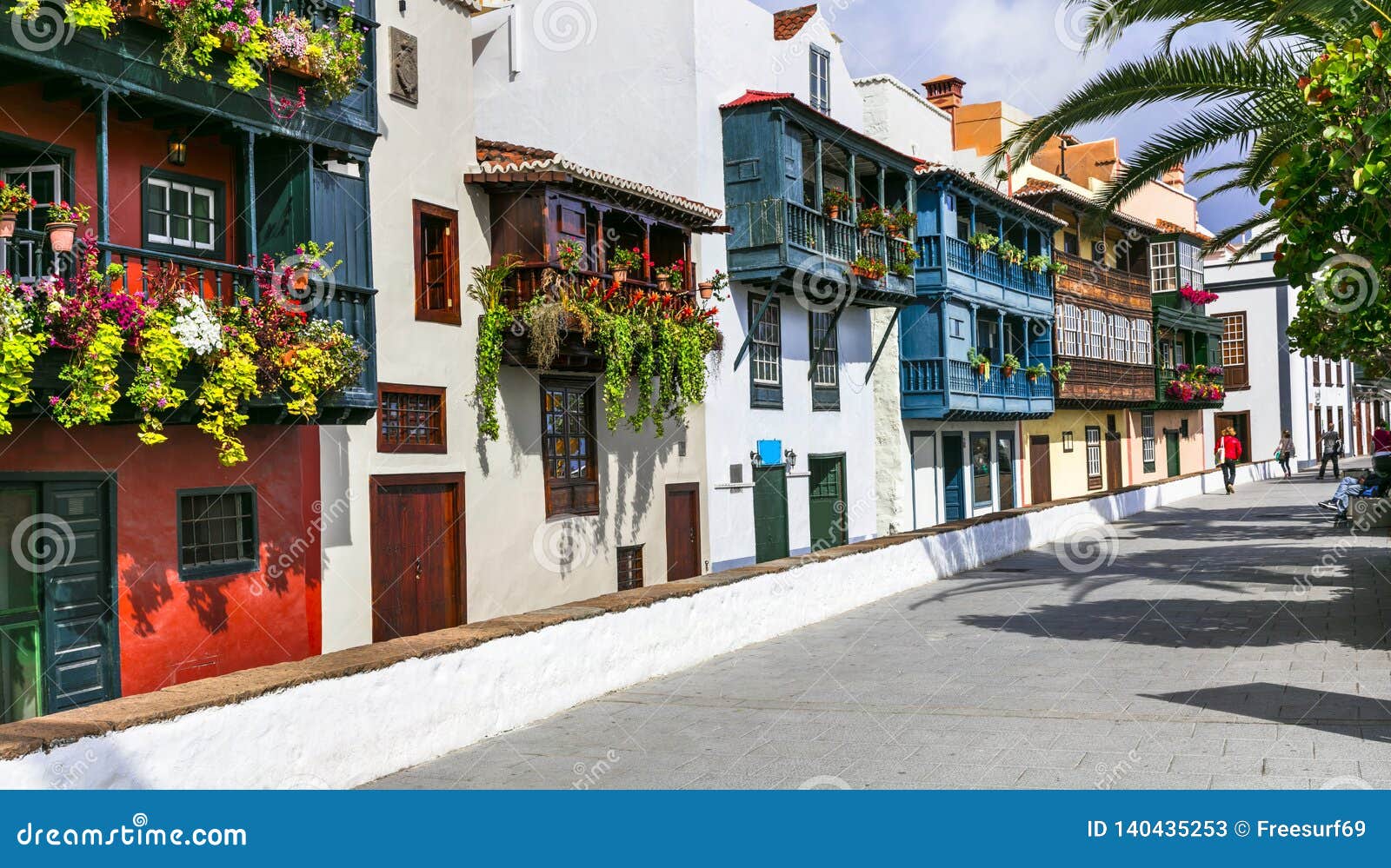 traditional colonial architecture of canary islands . capital of la palma - santa cruz with colorful balconies