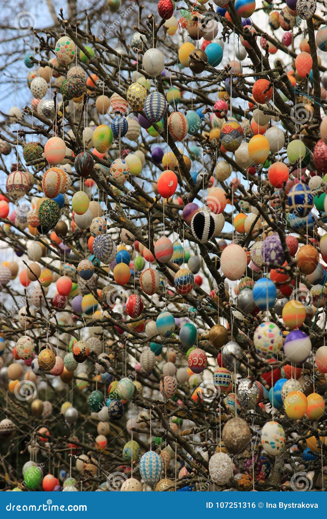Colorful Easter Eggs on the Tree Stock Photo Image of handmade, wood