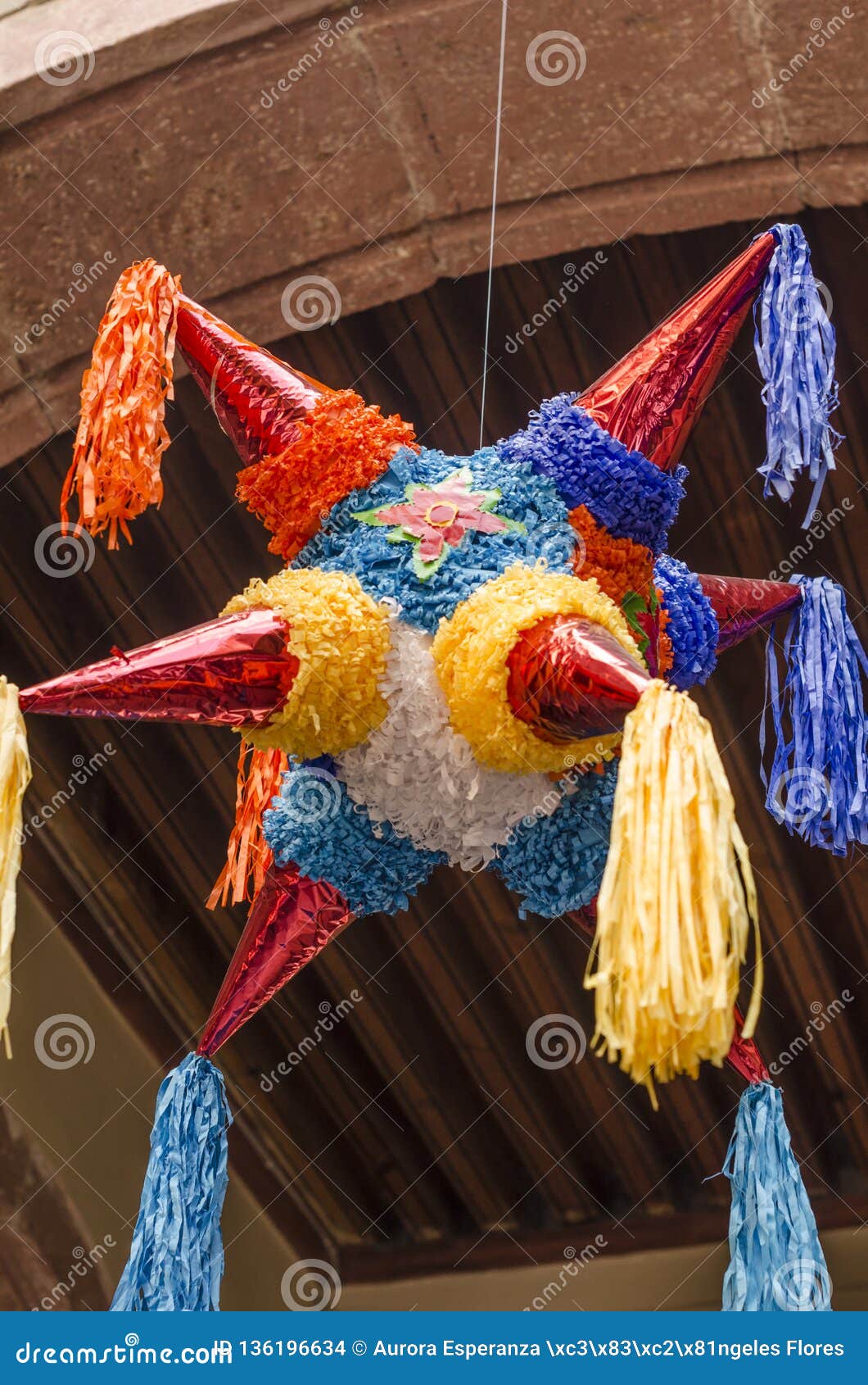 Traditional Colorful Pinata Star Shape from Mexico. Stock Photo
