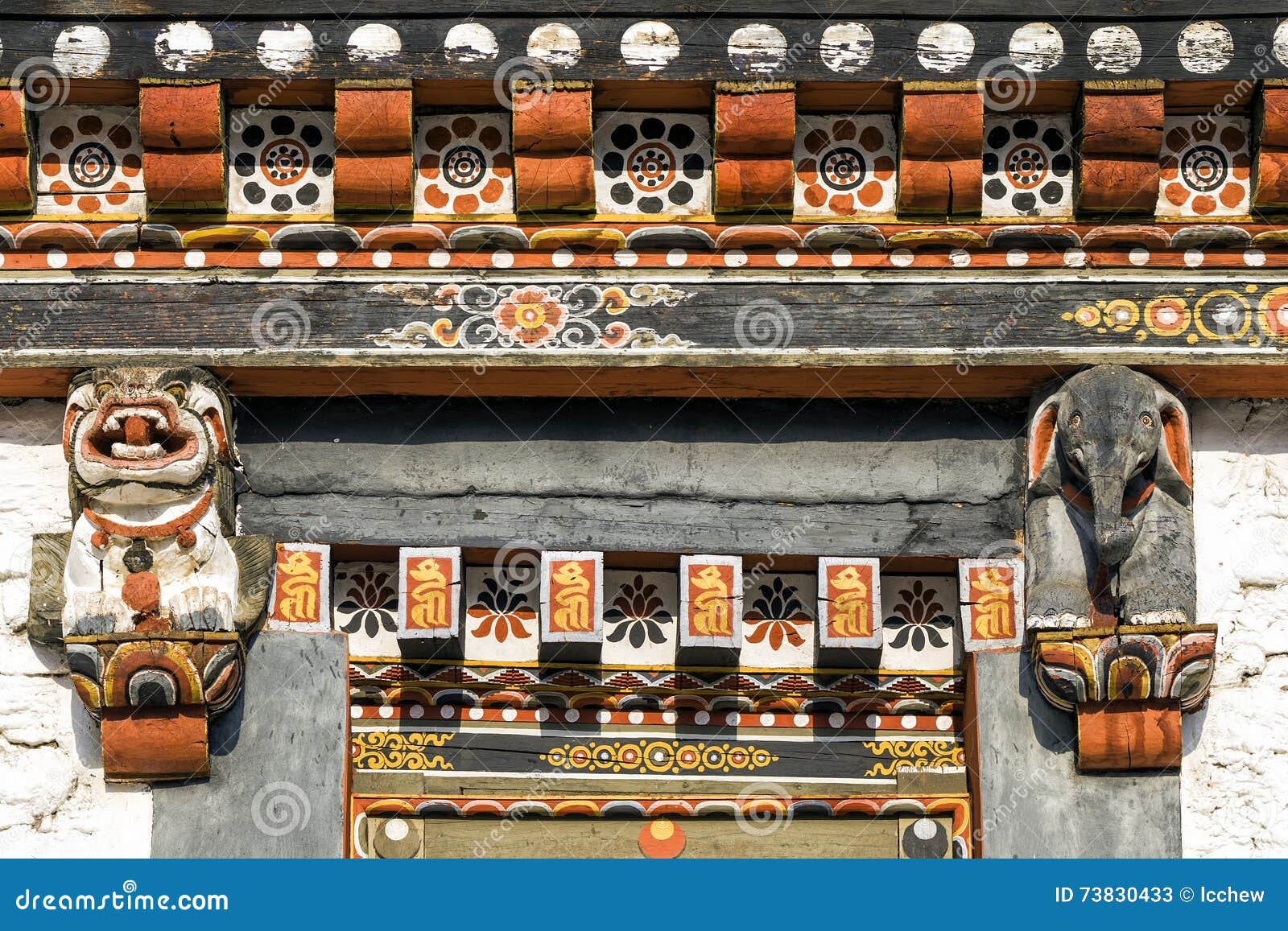 Traditional Cultural Bhutanese Upper Door Frame Architecture Stock
