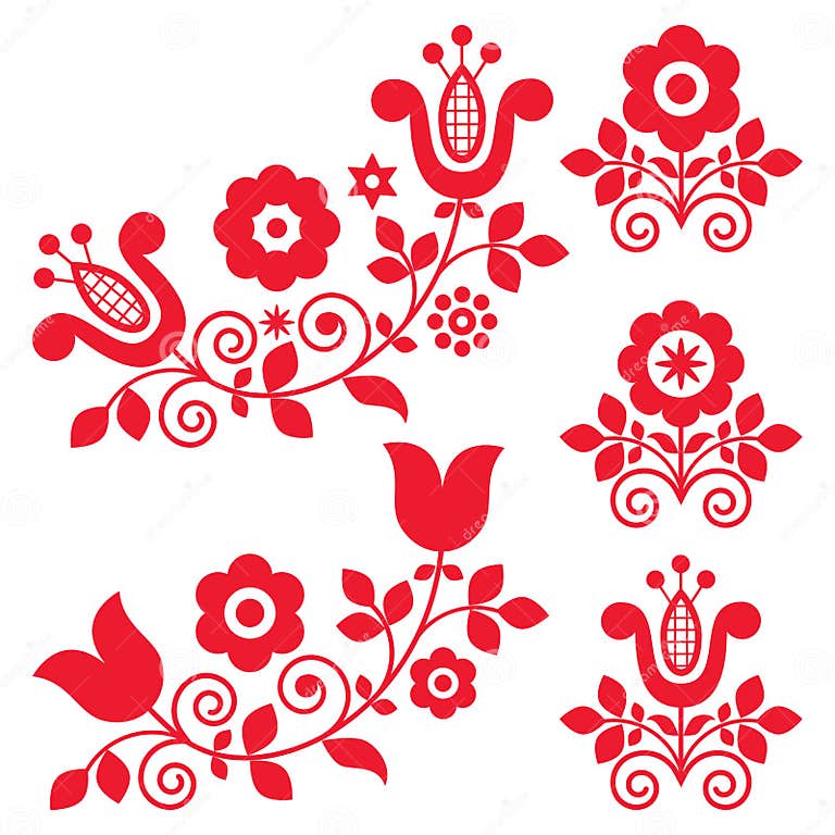 Retro Polish Folk Art Vector Design Elements with Flowers Perfect for ...