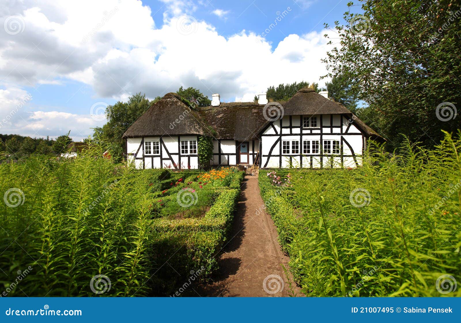 Traditional Danish Timber Farmhouse Stock Image Image of thatched