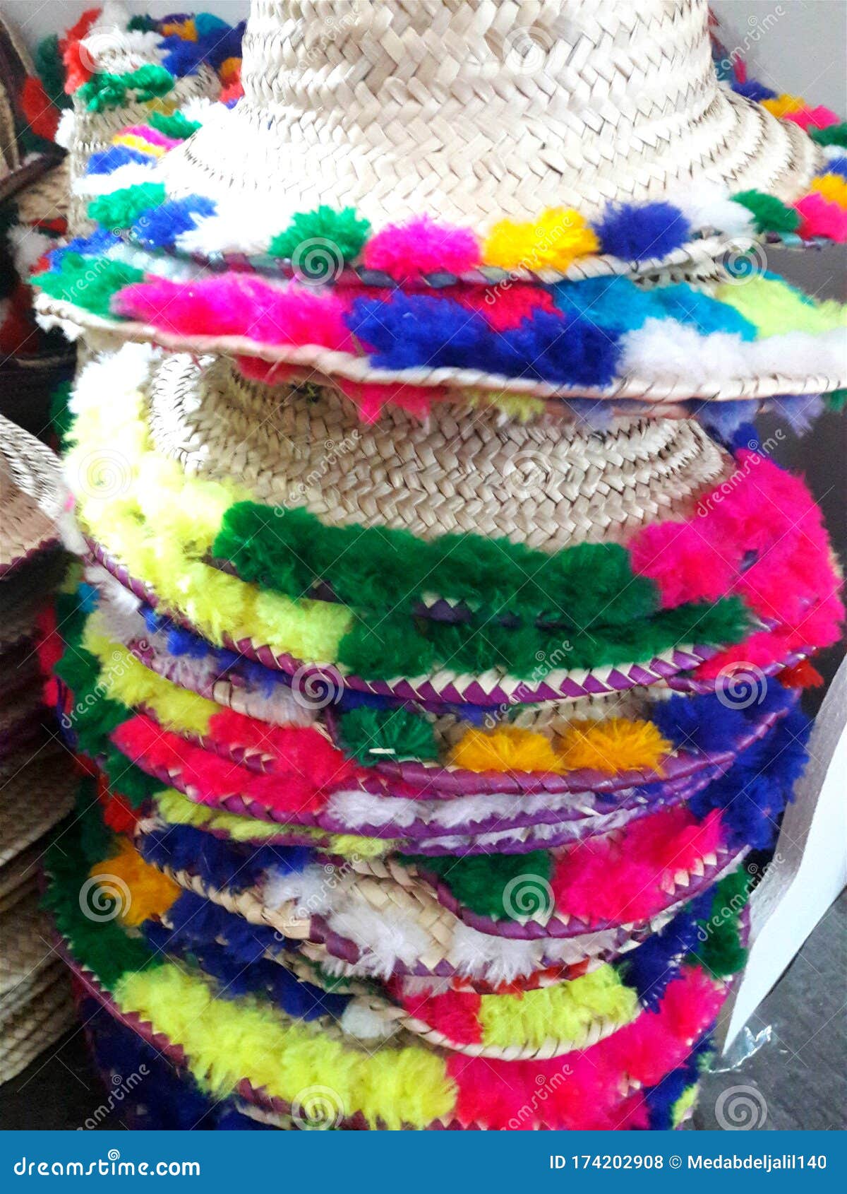 Traditional Decorated Moroccan Hats Made of Doum Leaves Stock Photo ...