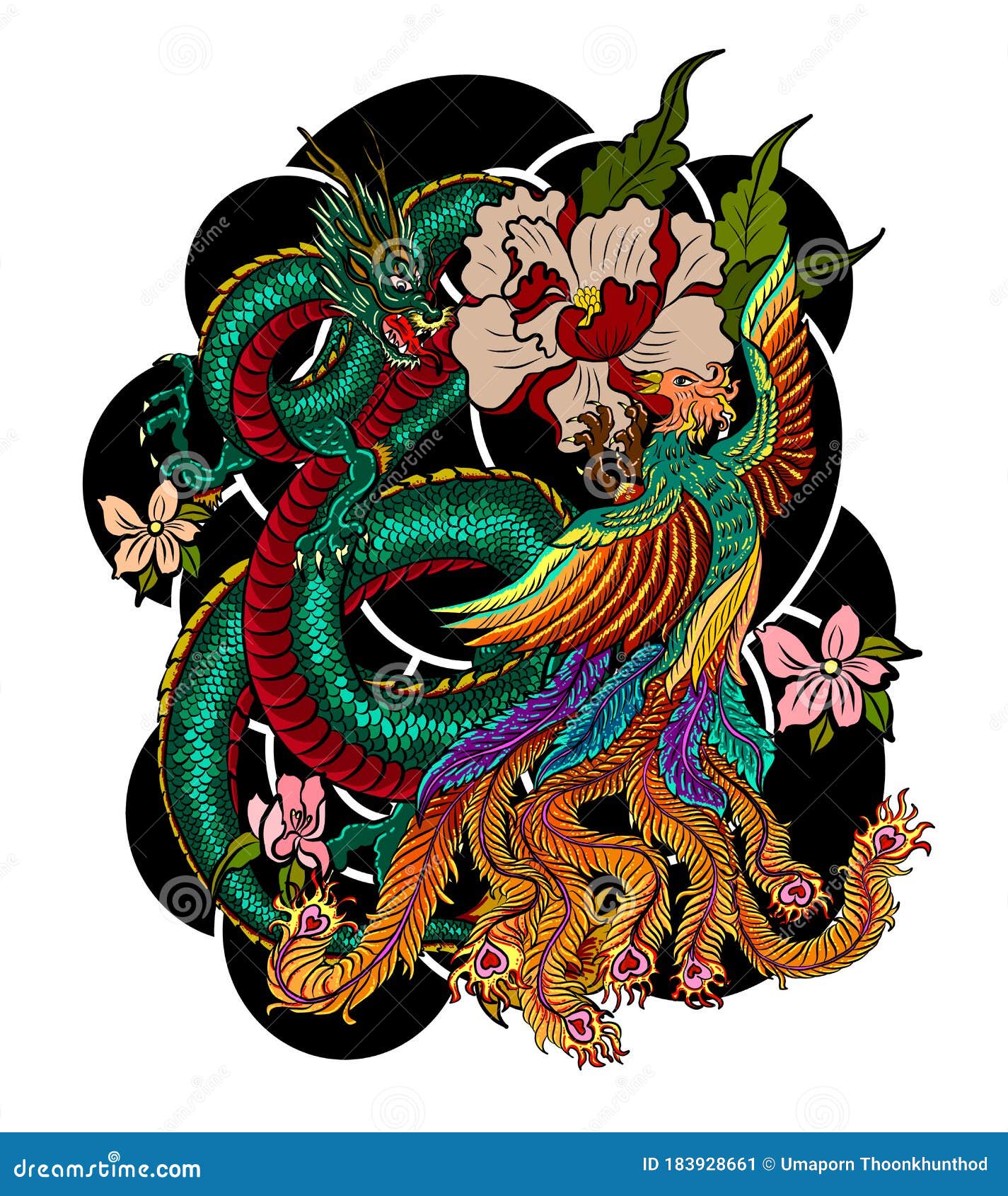 Japanese Dragon Fight Tattoo