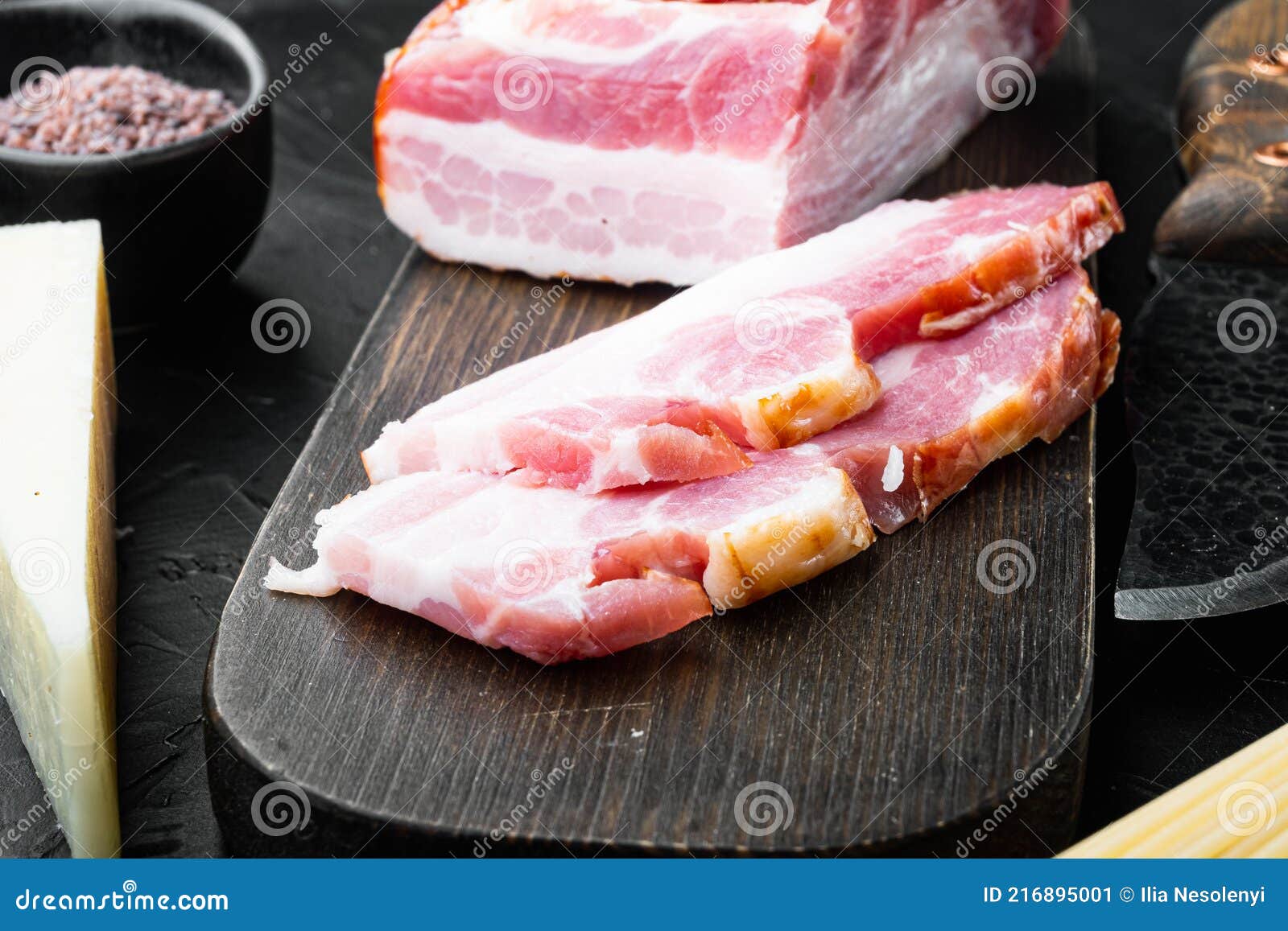 Traditional Dry Cured and Smoked Ham, on Black Stone Background Stock Image Image of food