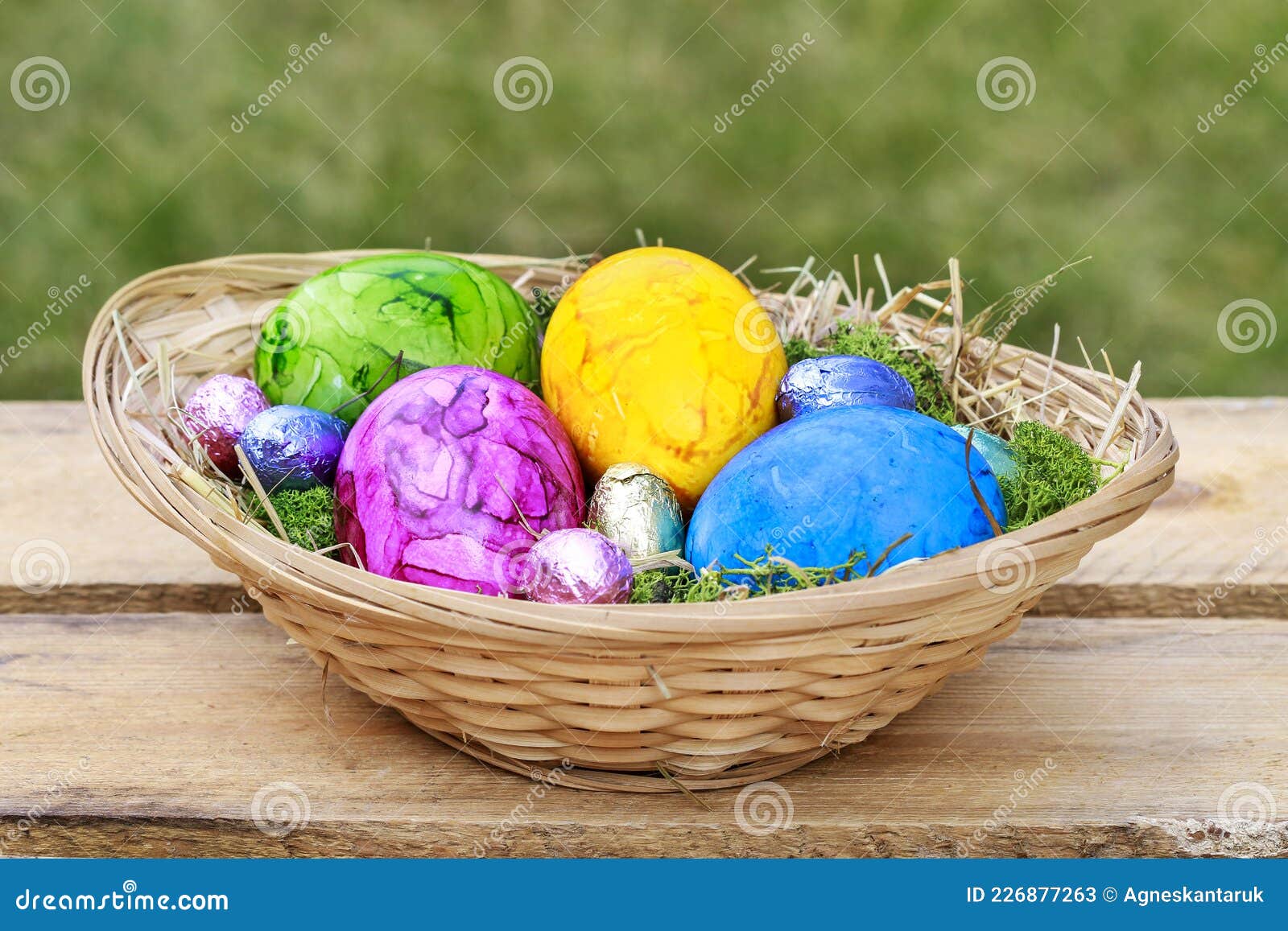 Traditional Easter Basket with Colorful Eggs Stock Image Image of