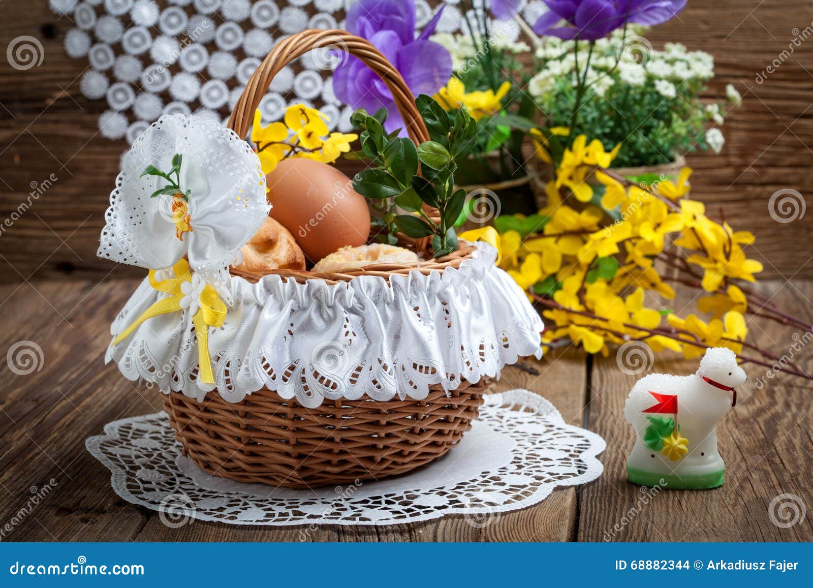 Traditional Easter Basket with Food Stock Photo Image of basket, blue