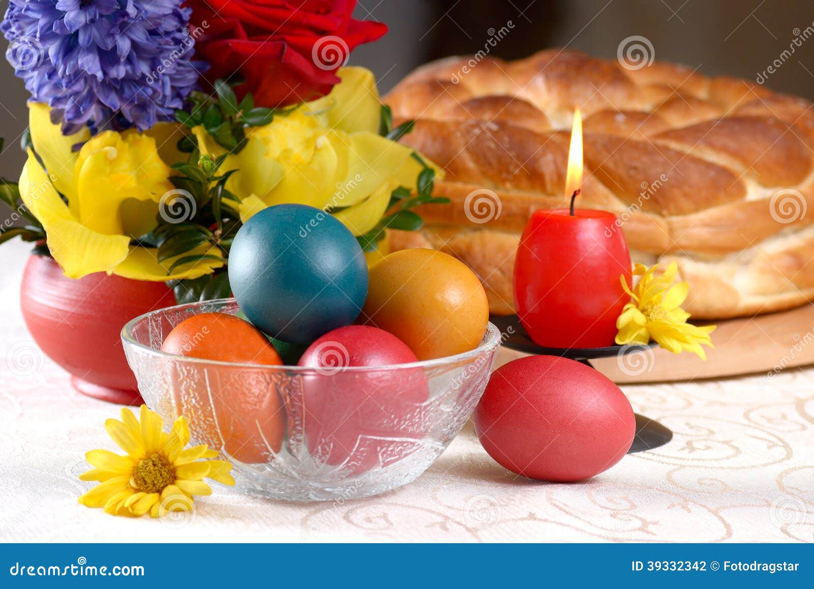 Traditional Easter Attributes In Ukraine. Easter Bread Paska And