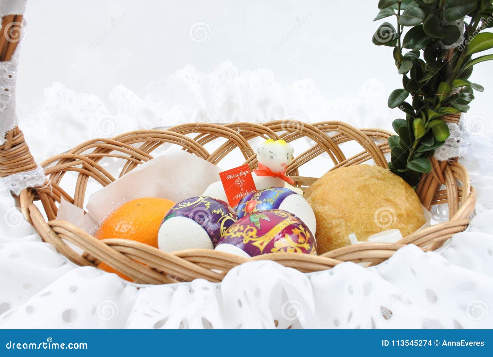Traditional Easter Wicker Basket with White Frill Stock Photo Image