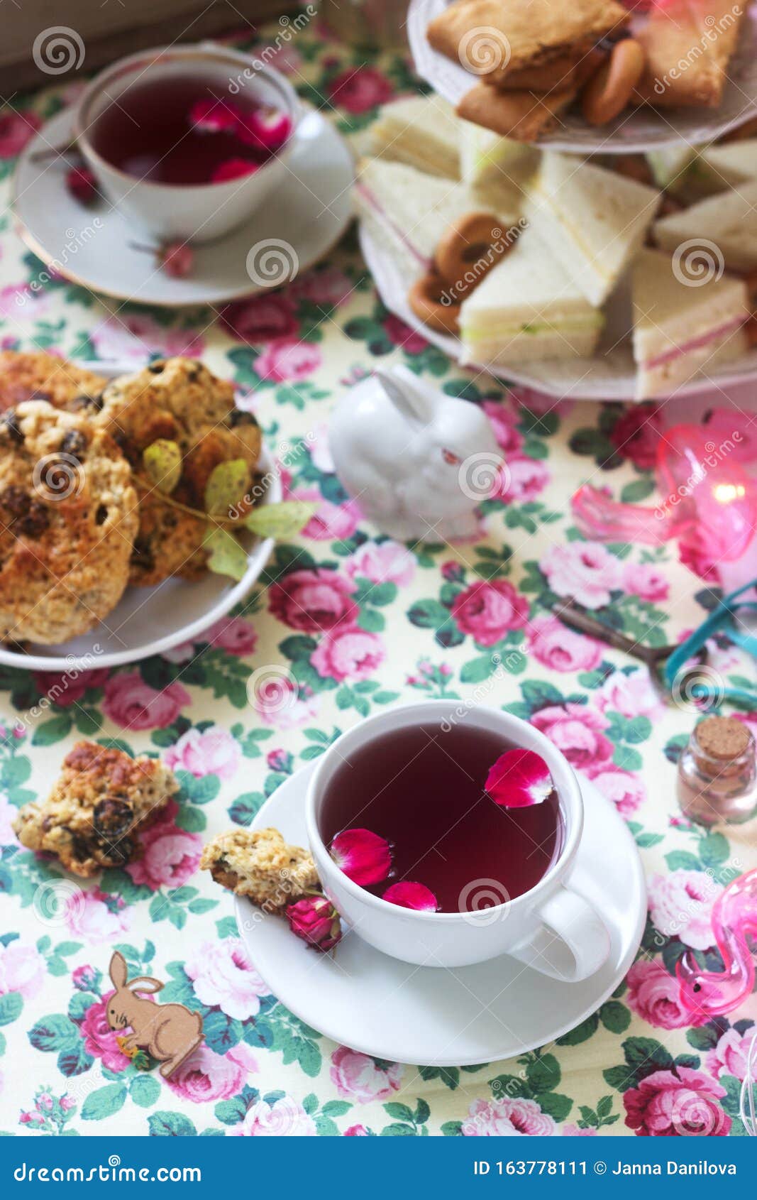 Traditional English Tea Party in a Fabulous Decoration. Rustic Style